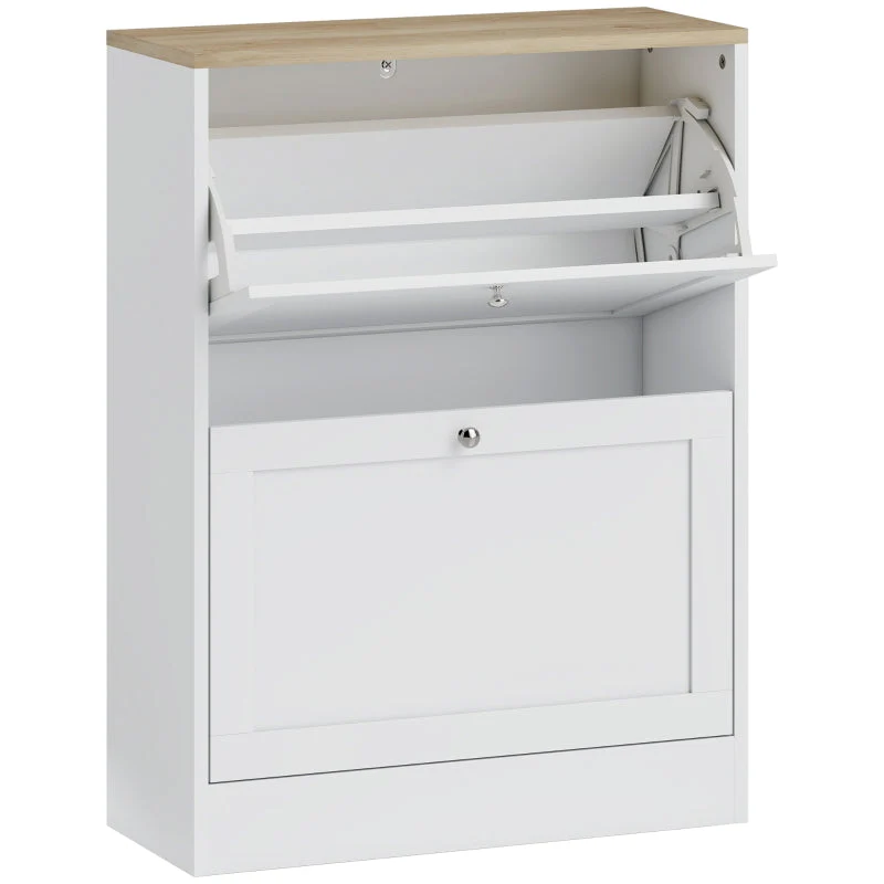 Two Flip Drawer Shoe Cabinet, Slim Storage Adjustable Shelves, White - Image 2