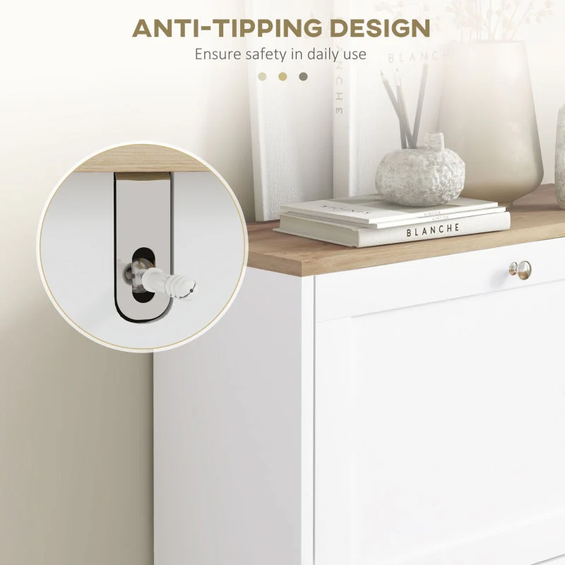 Two Flip Drawer Shoe Cabinet, Slim Storage Adjustable Shelves, White - Image 7