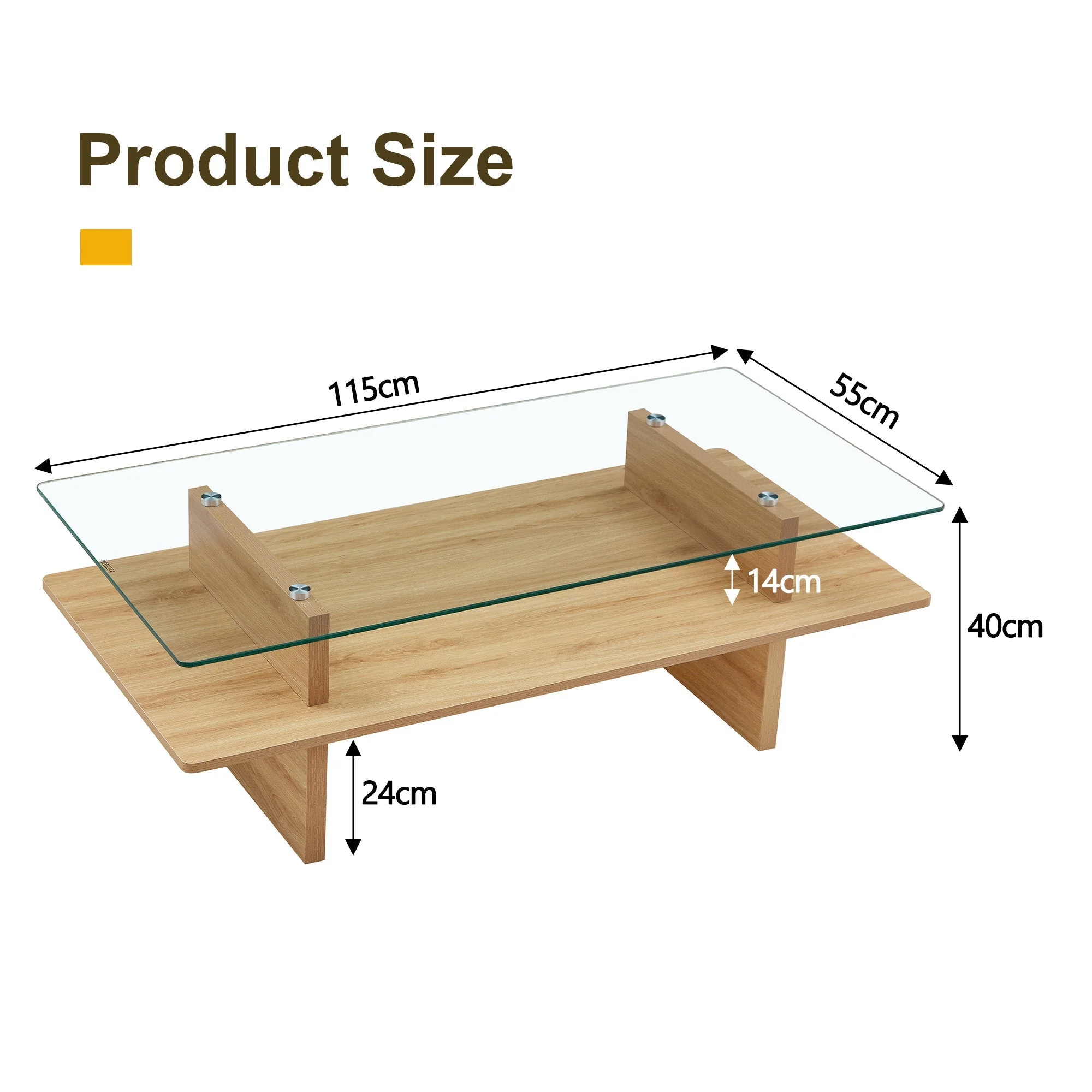 Two-Layer Coffee Table with Tempered Glass and Sturdy MDF Frame, Natural Wood Finish - Image 8