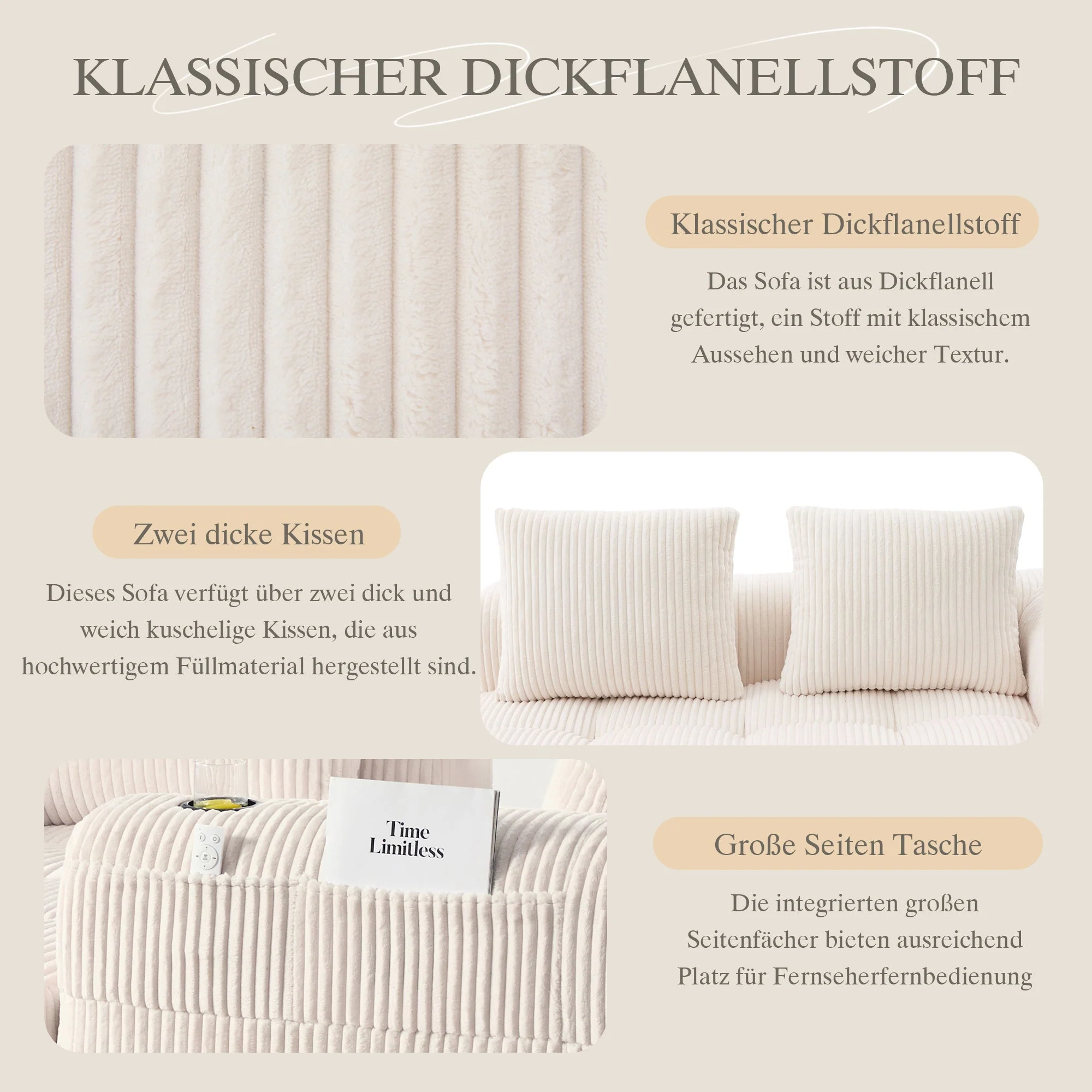 Two-Seater Sofa Storage Pocket Drink Holder - Corduroy - Image 4