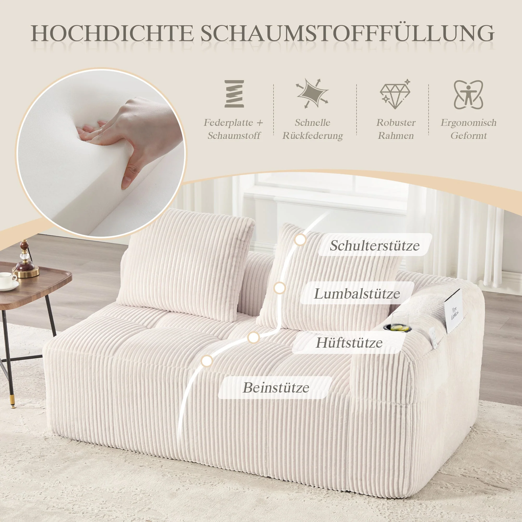 Two-Seater Sofa Storage Pocket Drink Holder - Corduroy - Image 5