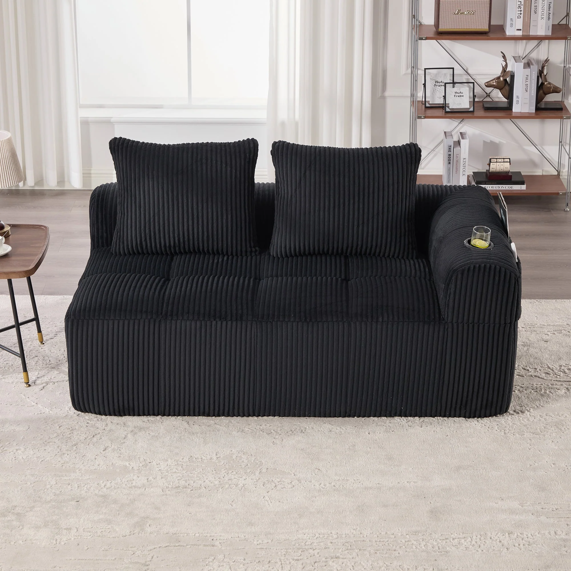 Two-Seater Sofa Storage Pocket Drink Holder - Corduroy Fabric - Image 6