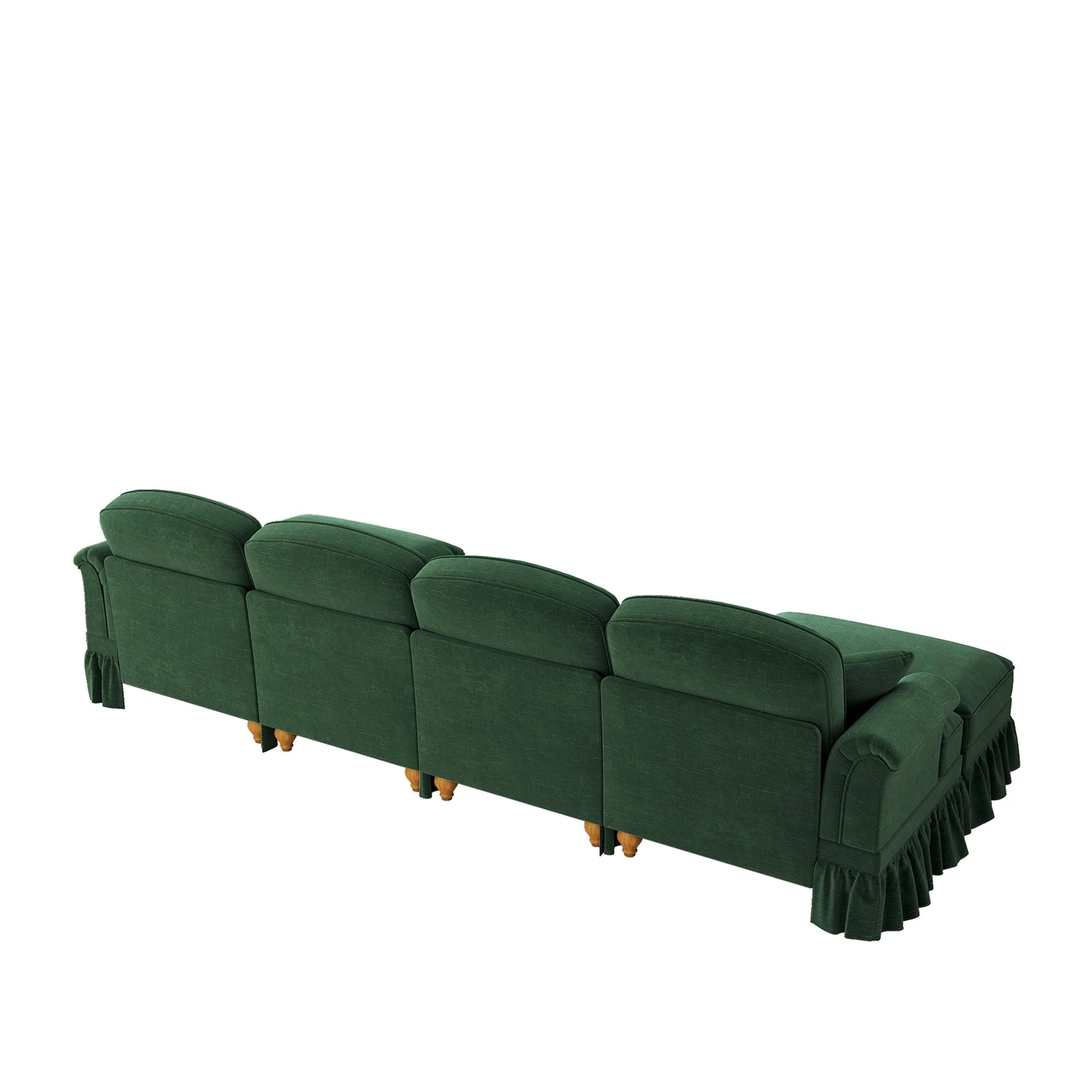 U-shaped Modular Sofa 4-Seater Movable Ottoman - Chenille Green - Image 8