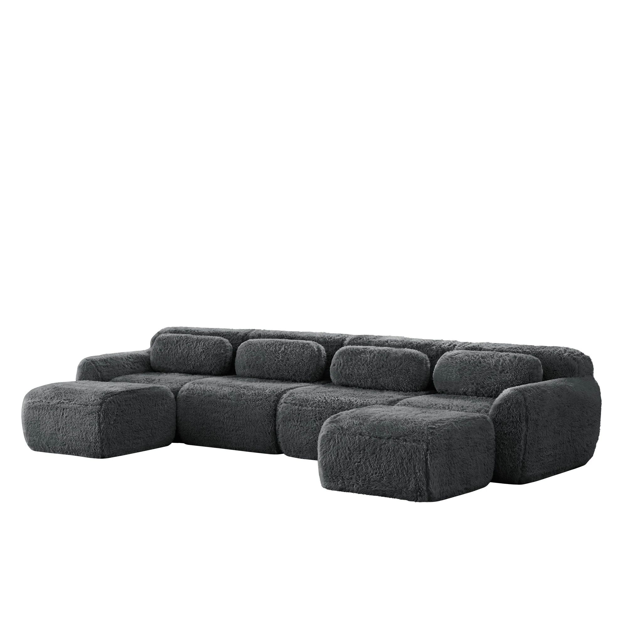 U-Shaped Modular Sofa, No Assembly, Freely Combinable Plush Fabric, Grey - Image 4
