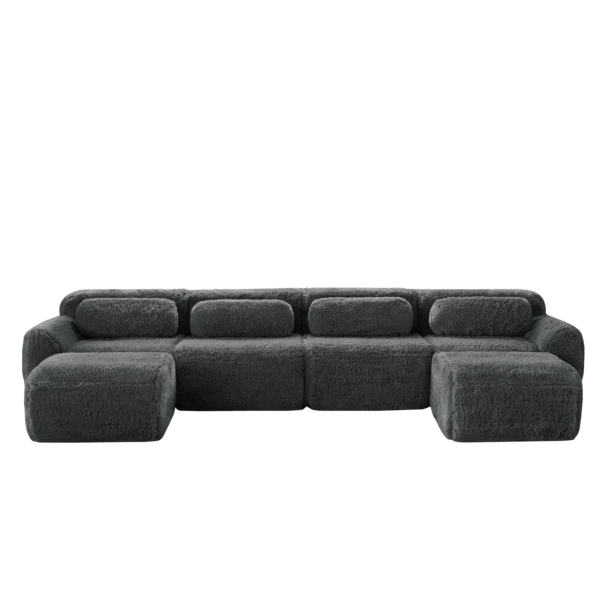 U-Shaped Modular Sofa, No Assembly, Freely Combinable Plush Fabric, Grey - Image 5
