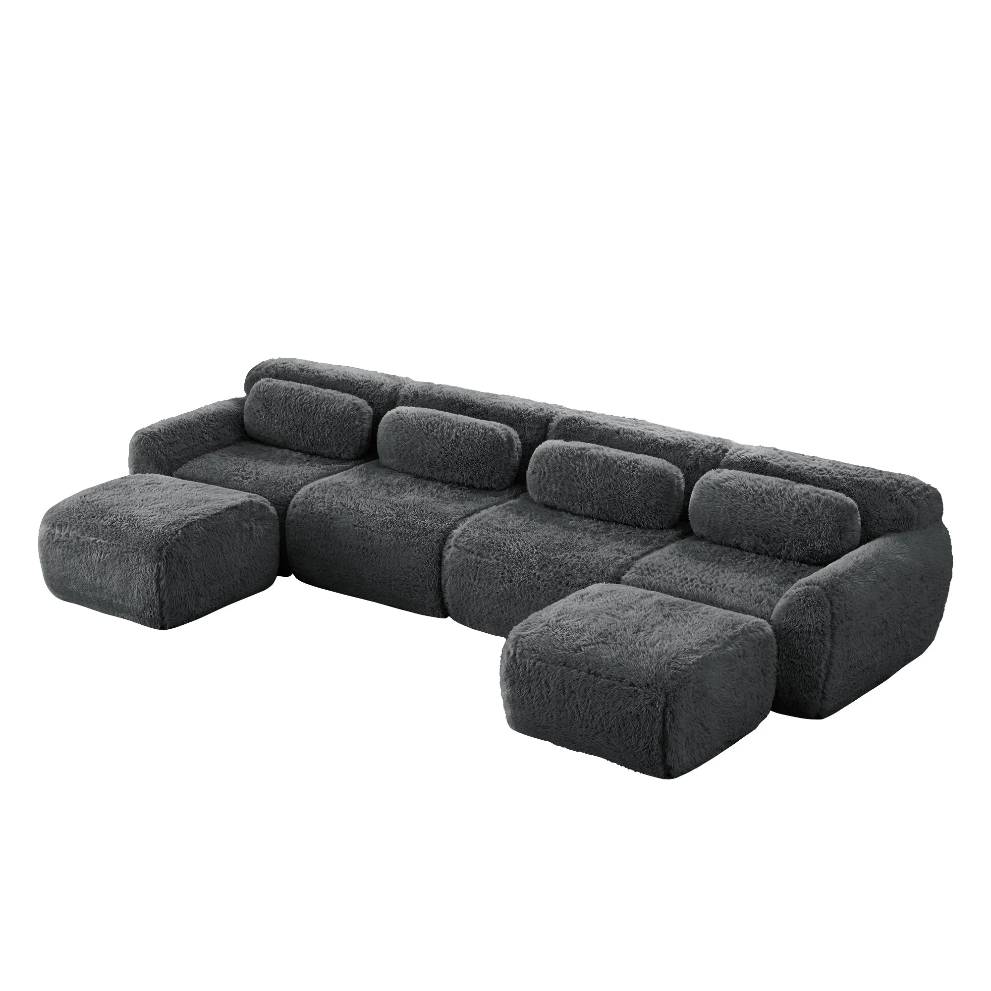 U-Shaped Modular Sofa, No Assembly, Freely Combinable Plush Fabric, Grey - Image 6