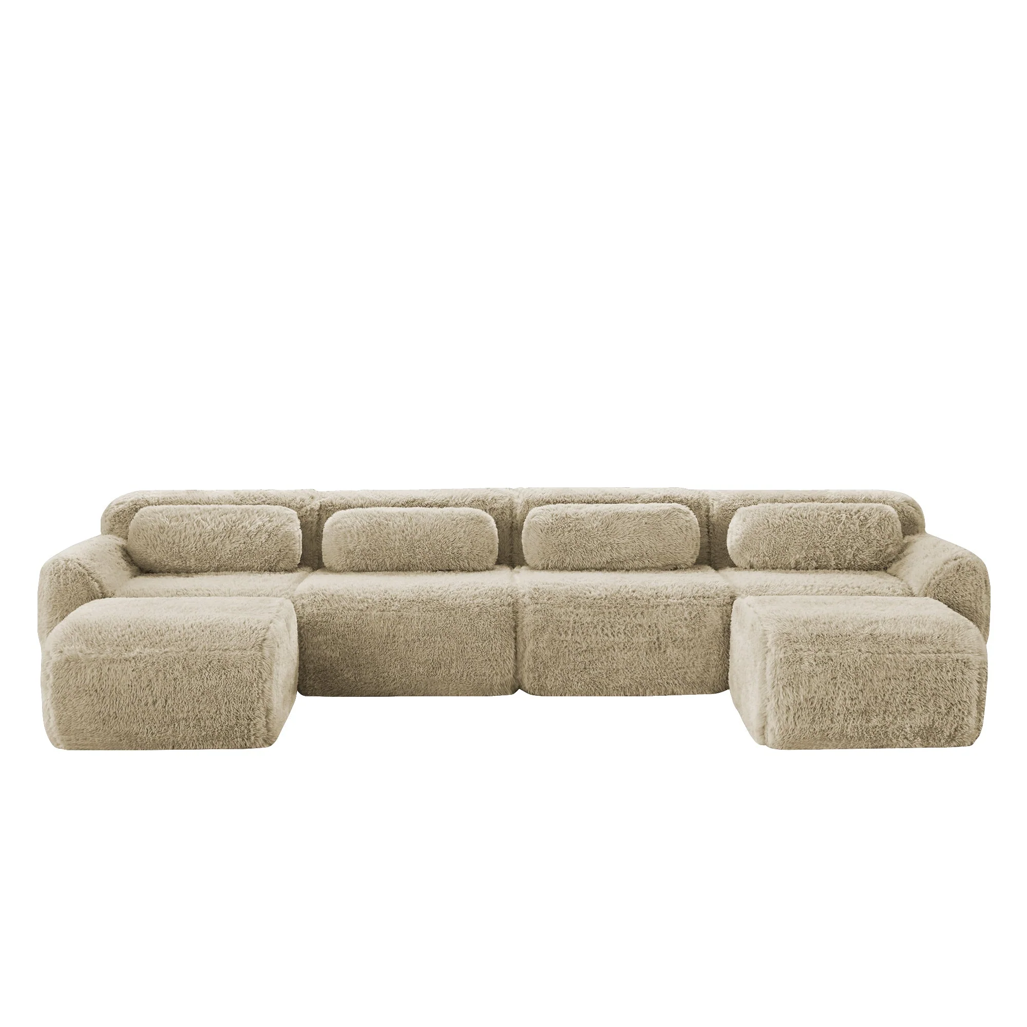 U-Shaped Modular Sofa - No Assembly, Plush Fabric - Light Khaki - Image 5