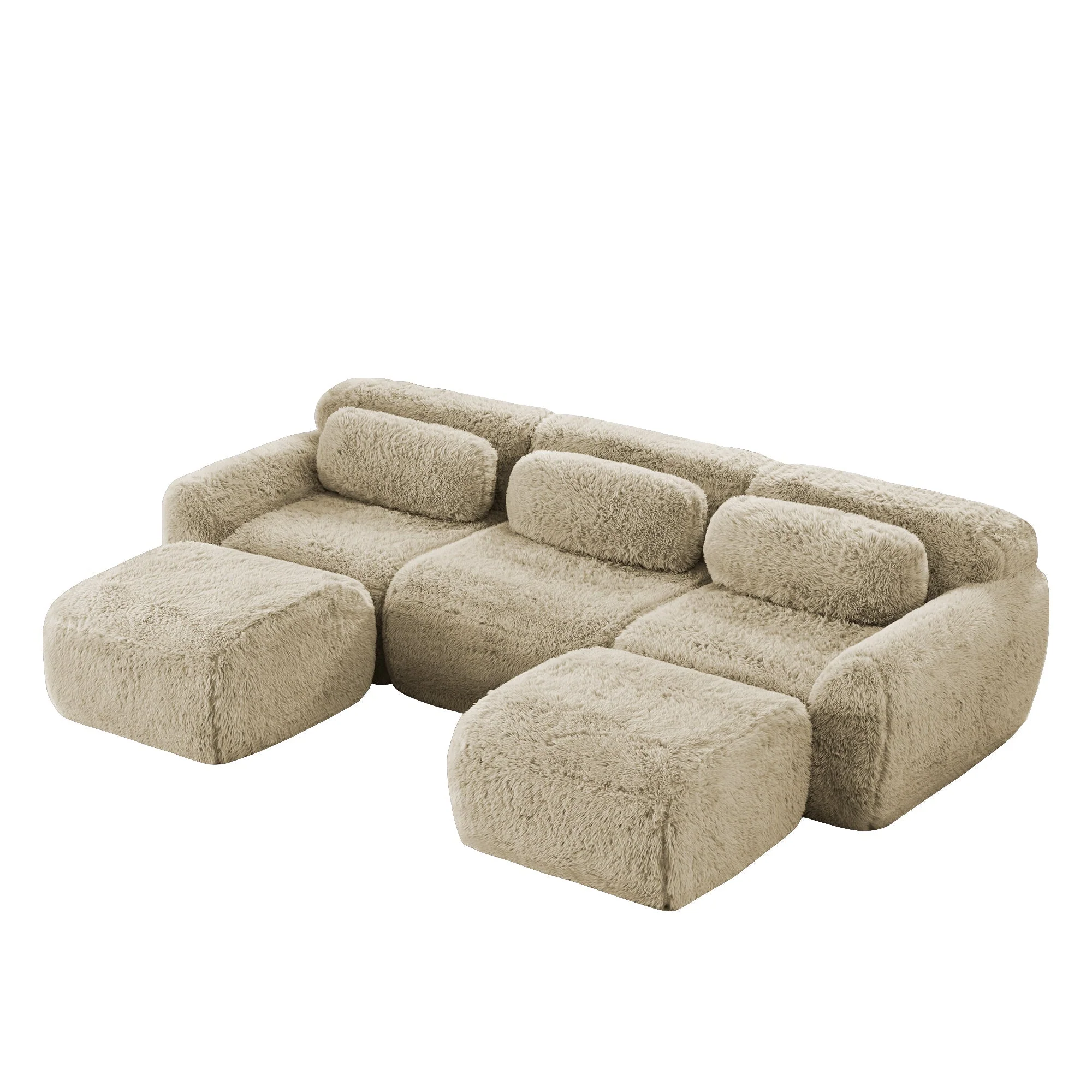 U-shaped Modular Sofa - No Assembly Plush High-Resilience Foam - Light Khaki - Image 6