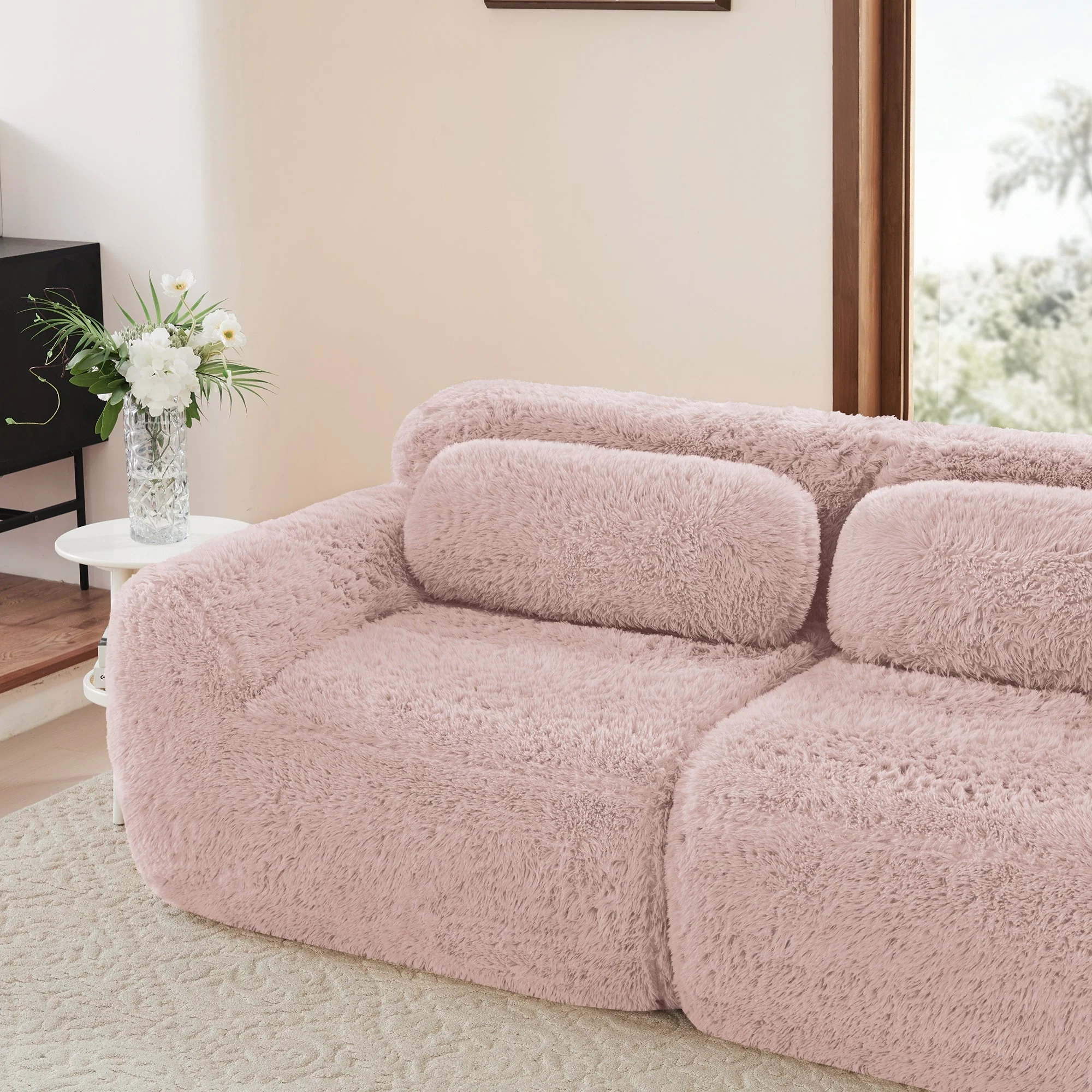 U-Shaped Modular Sofa Plush No Assembly High-Resilience Foam - Pink - Image 9