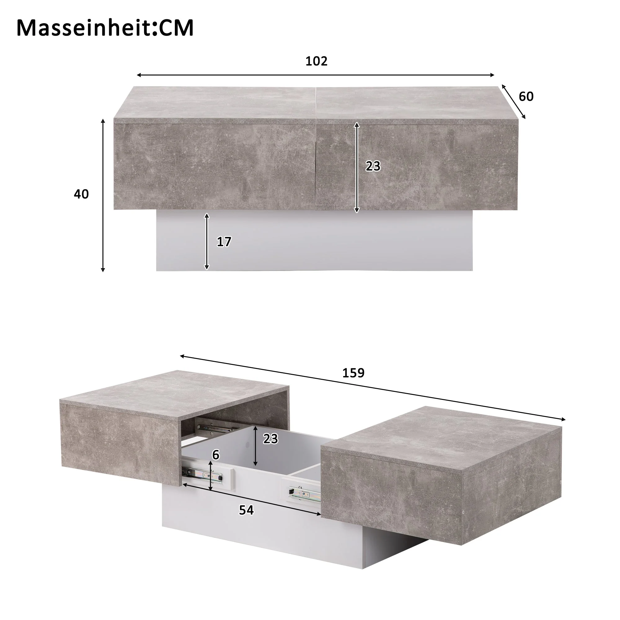 Universal Sofa Table, High Gloss with Extendable Table and Storage Space (Gray) - Image 8
