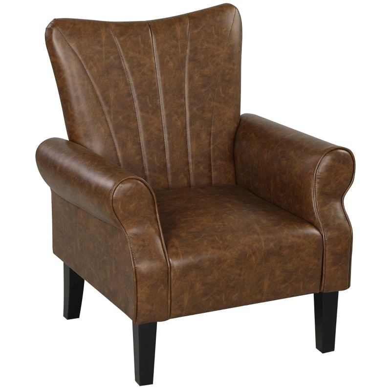 Upholstered Accent Chair with Rolled Arms and Wood Legs, Brown - Image 2