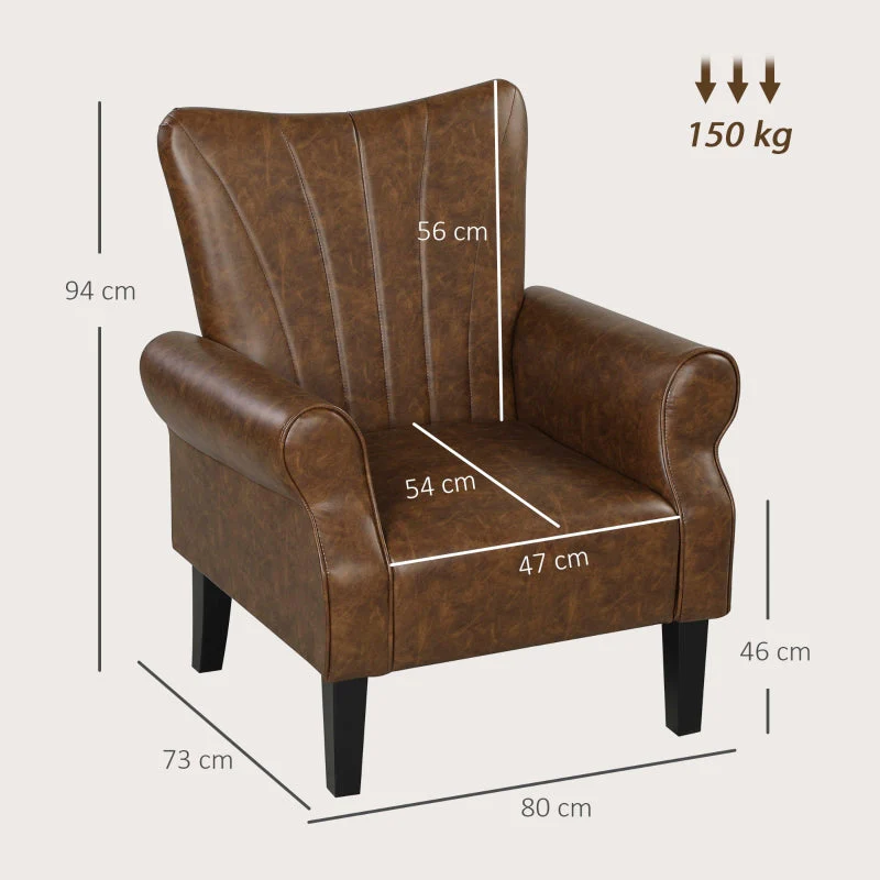Upholstered Accent Chair with Rolled Arms and Wood Legs, Brown - Image 4