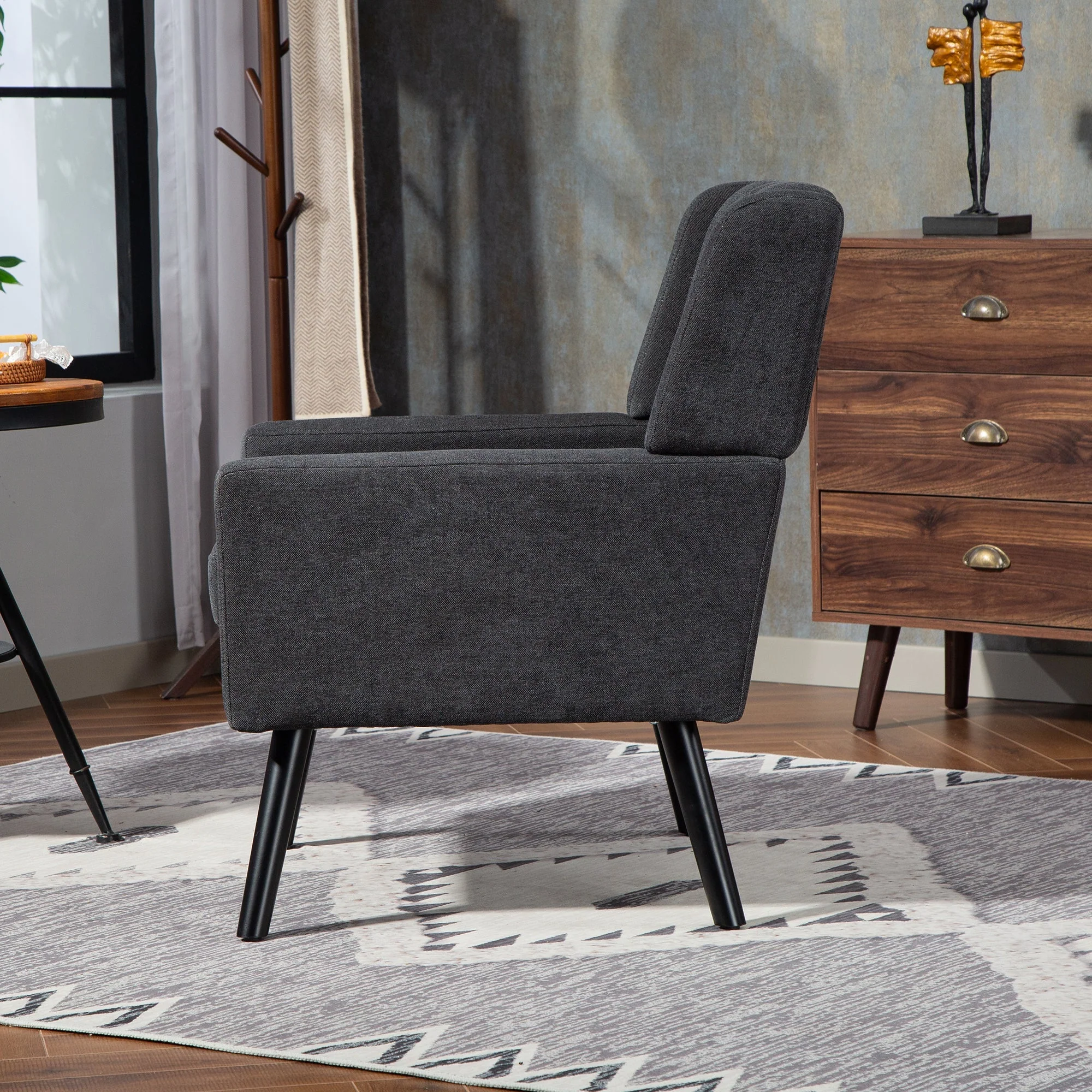 Upholstered Armchair with High-Density Foam and Solid Wood Legs, Black Suede - Image 5