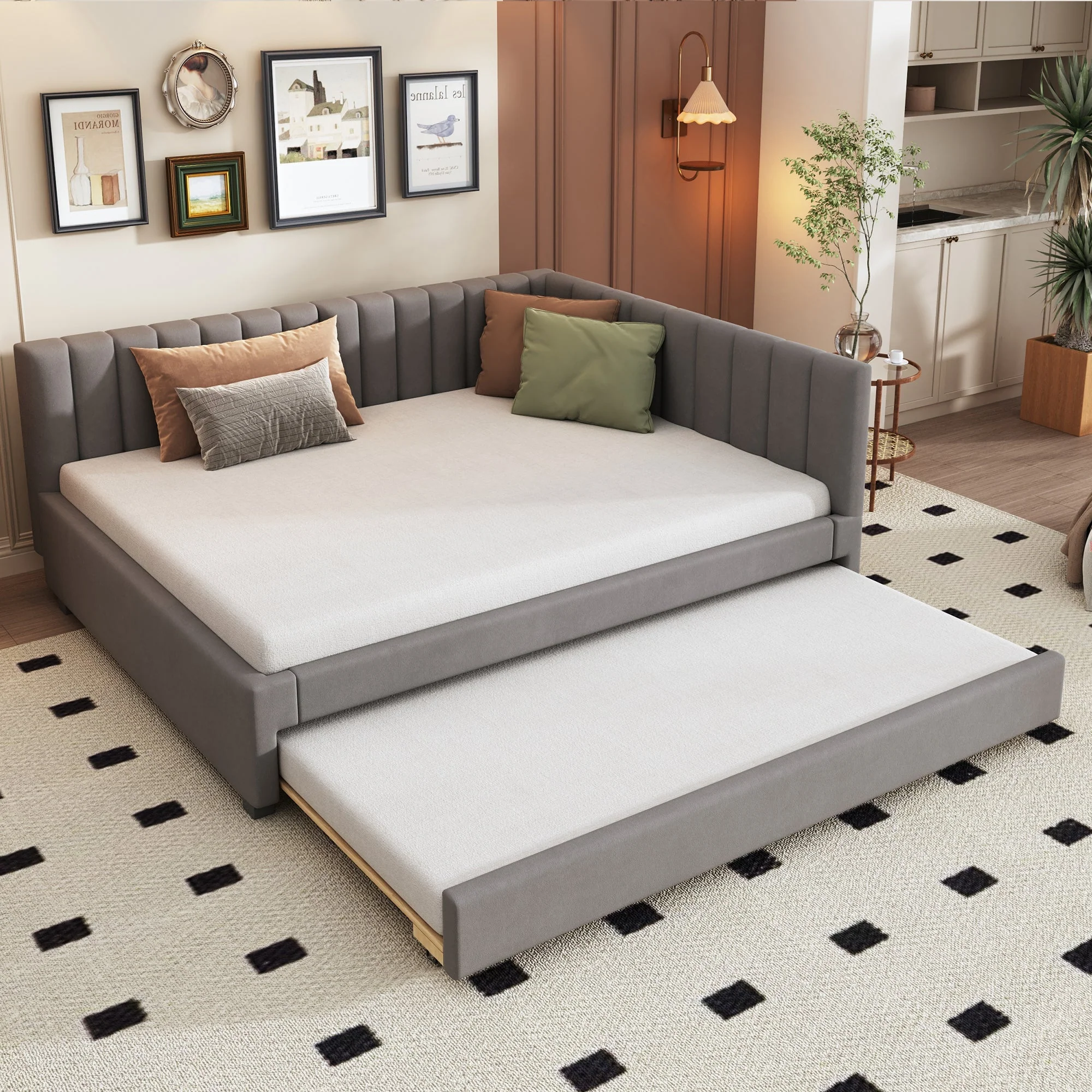 Upholstered Bed 140*200, Pull-Out Sofa Bed, Multifunctional, Velvet Gray - Image 3