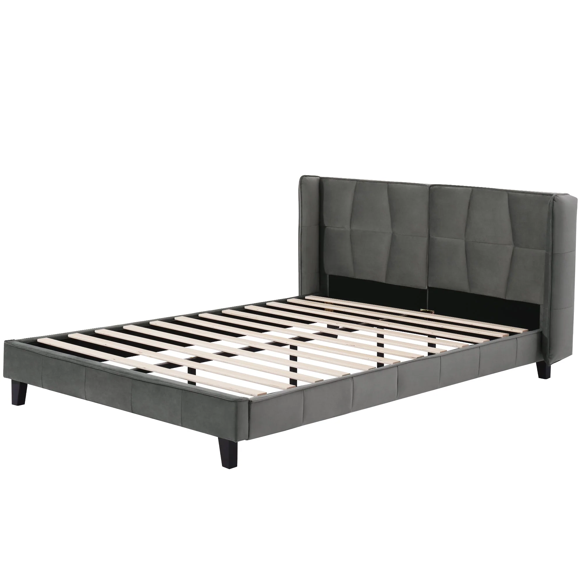 Upholstered Bed 140x200 Slatted Base Headboard Easy Assembly, Velvet Grey - Image 9