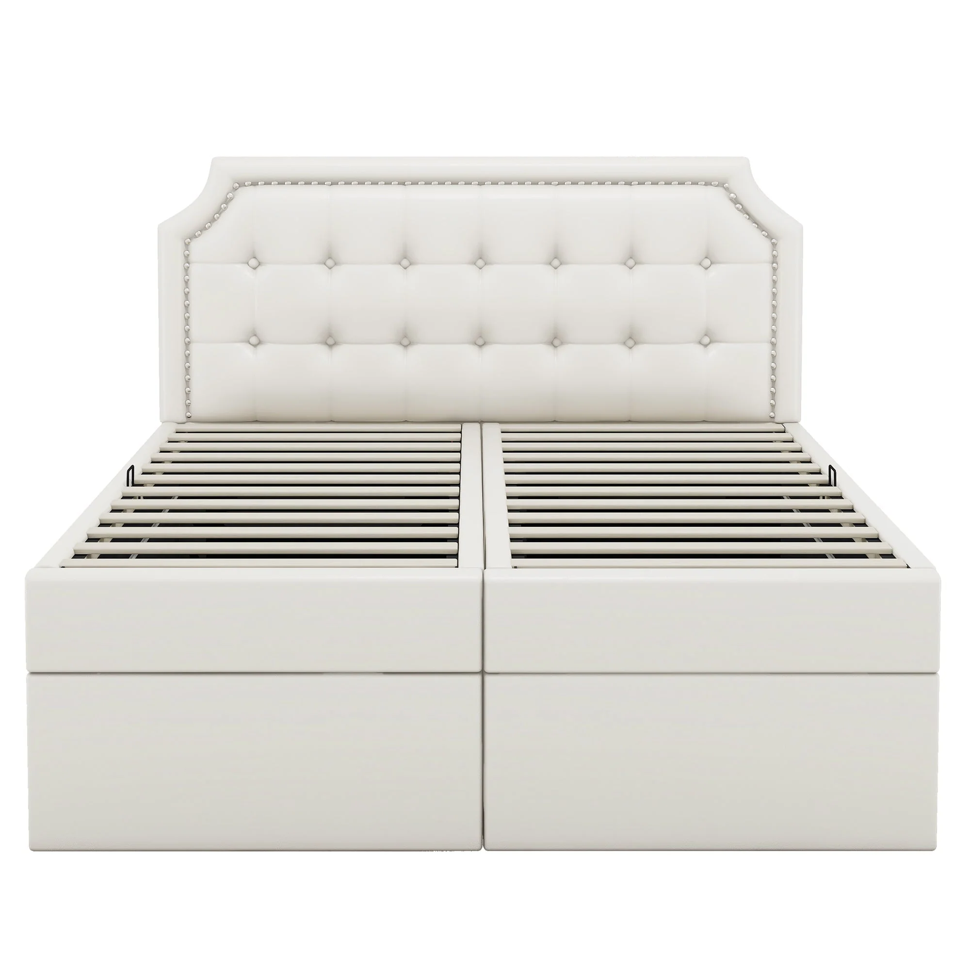 Upholstered Bed 140x200cm Double Hydraulic Storage Metal Frame White - Image 8