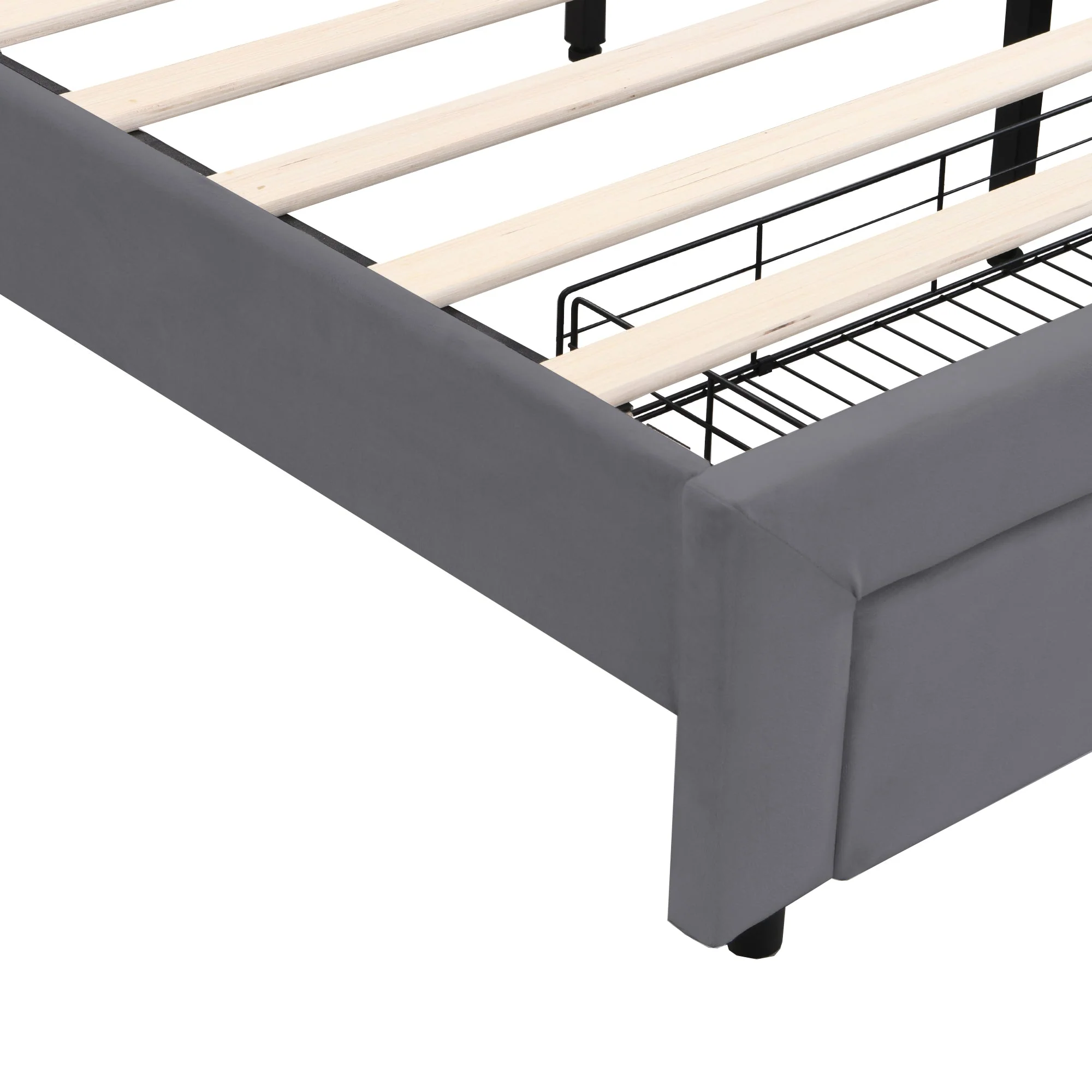 Upholstered Bed, 140x200cm Double with Light Strip & USB Port, Grey Velvet - Image 7