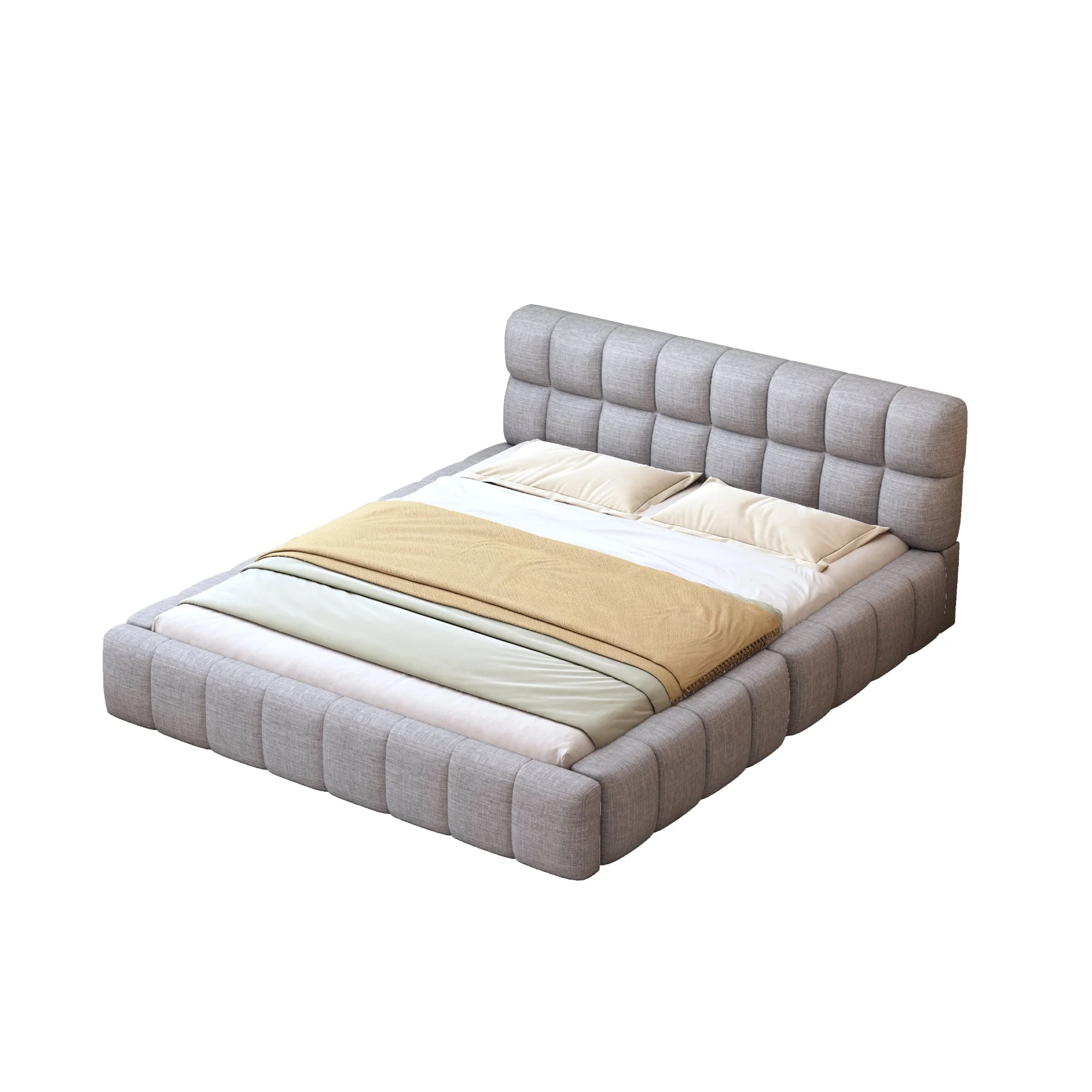 Upholstered Bed 140x200cm Double with Soft Backrest, Linen Grey - Image 10