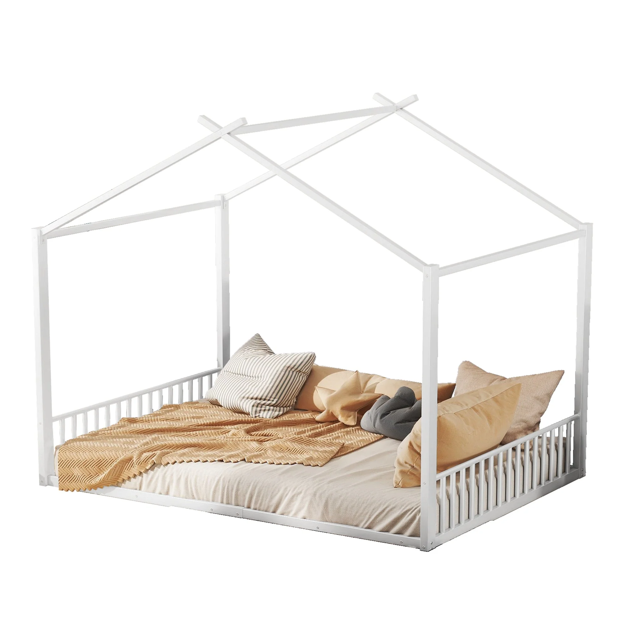 Upholstered Bed 140x200cm Iron Frame House Design - White - Image 5