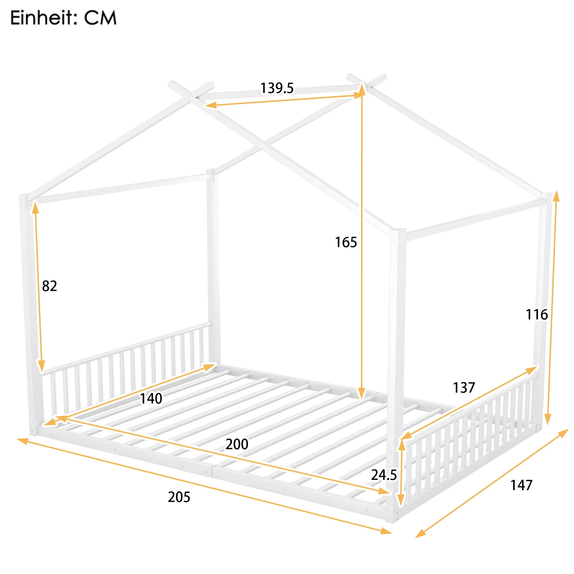 Upholstered Bed 140x200cm Iron Frame House Design - White - Image 6