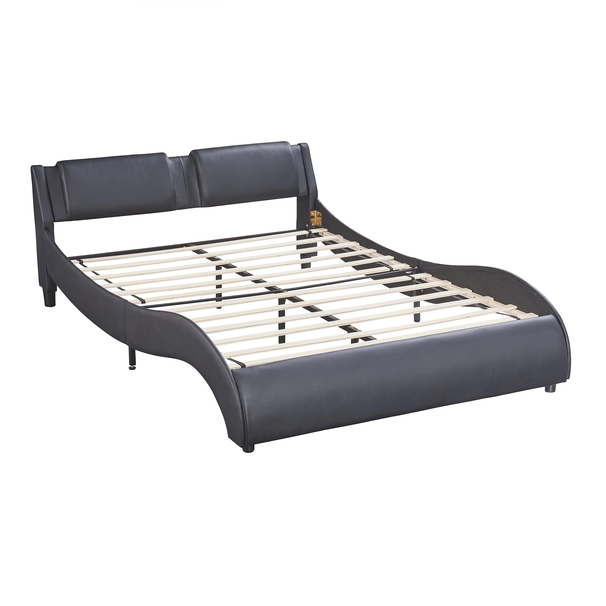 Upholstered Bed, 140x200cm, LED Light Faux Leather, Black - Image 9