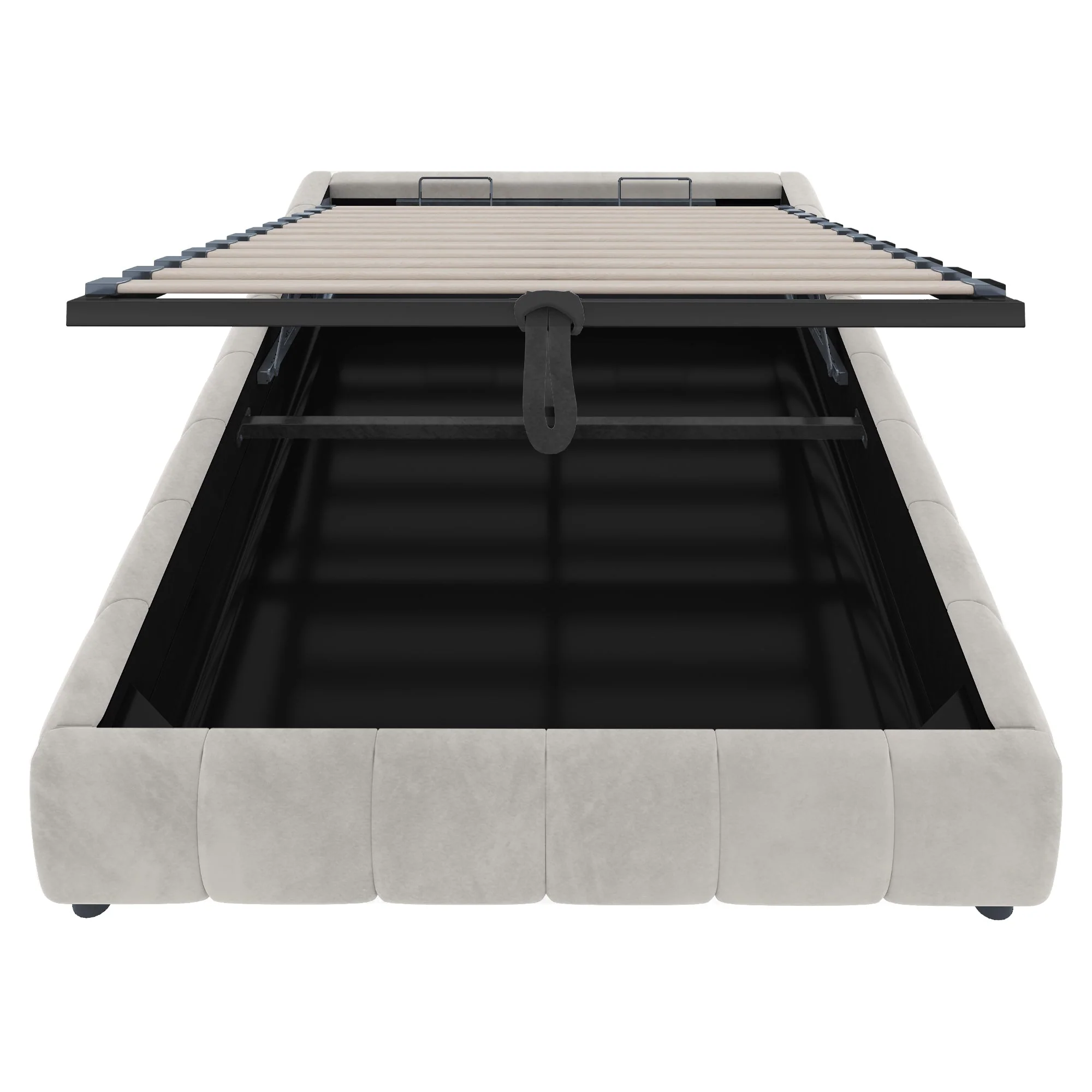Upholstered Bed, 140x200cm, LED Light, Hydraulic Floating, Beige - Image 8
