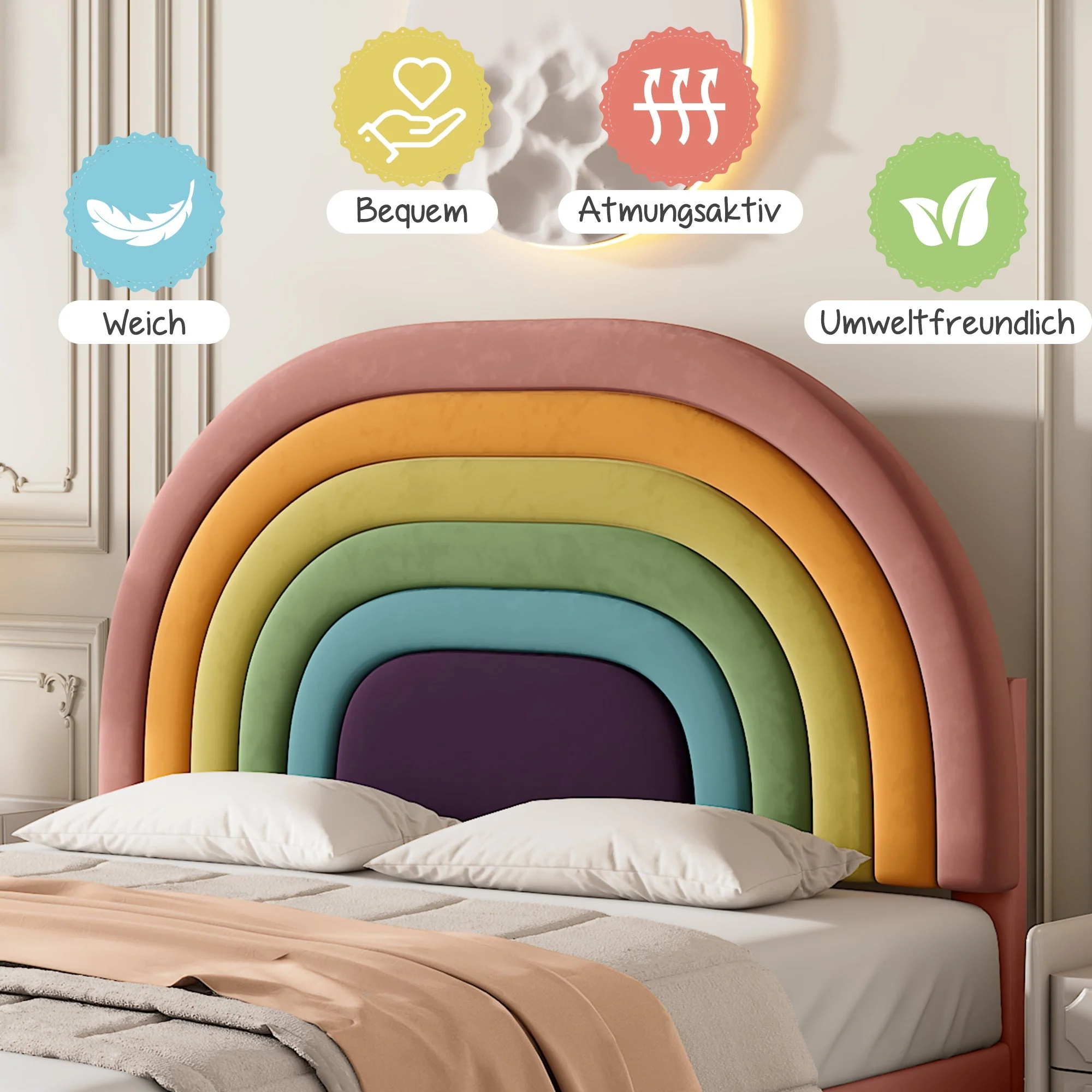 Upholstered Bed 140x200cm Slatted Base Adjustable Headboard - Velvet Pink - Image 5