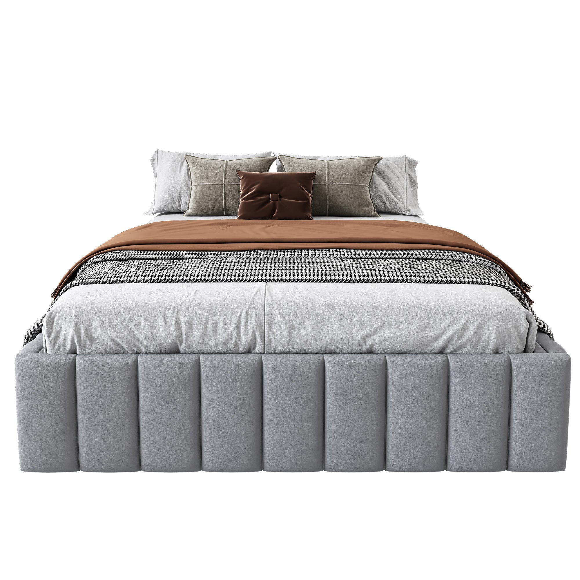 Upholstered Bed 140x200cm Slatted Base No Headboard - Grey - Image 6