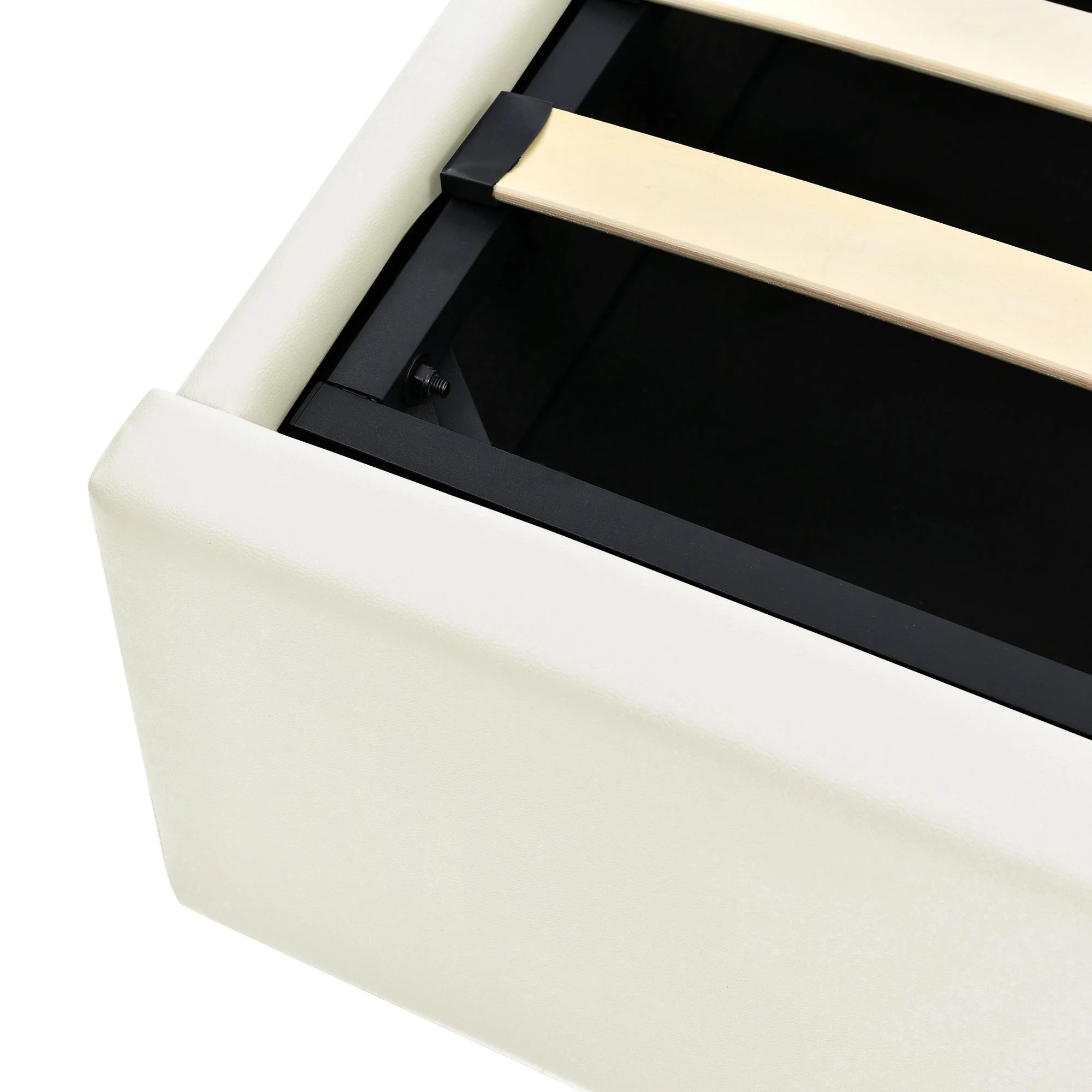 Upholstered Bed, 140x200cm, Storage, LED, White Imitation Leather - Image 4
