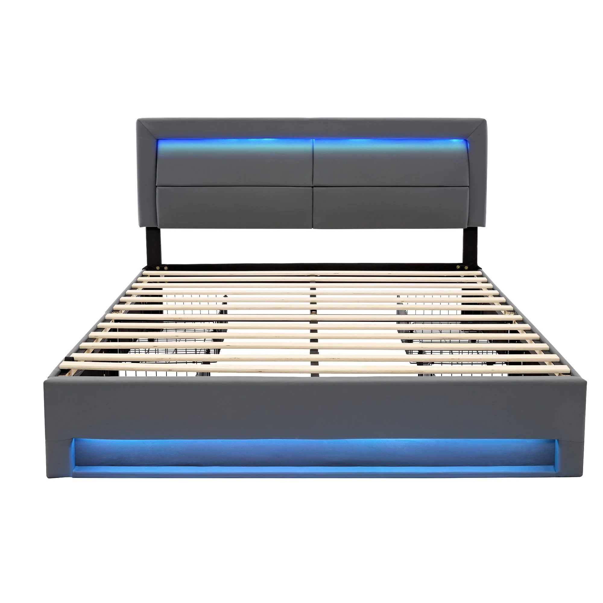 Upholstered Bed 140x200cm USB LED Light 4 Drawers - Grey - Image 10
