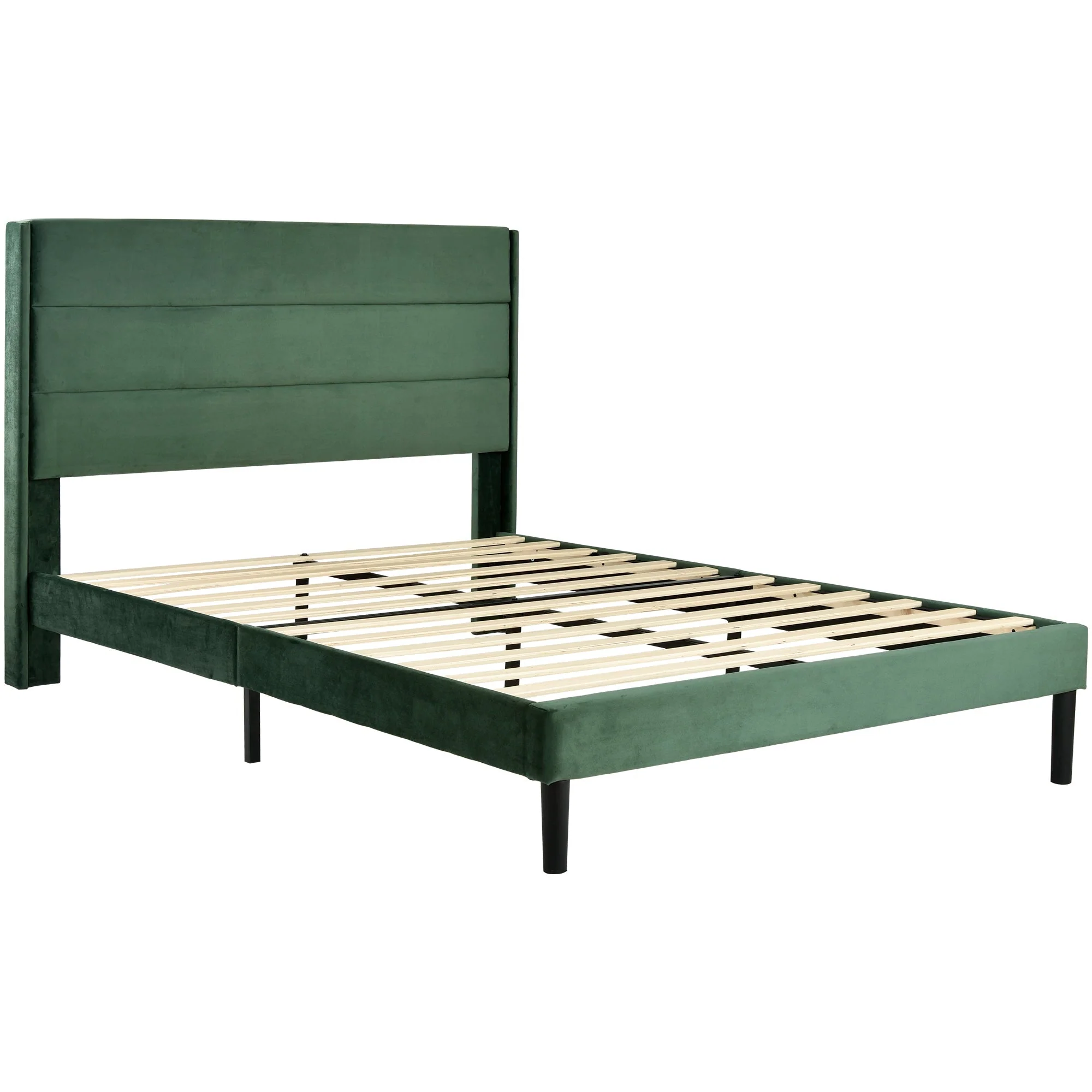 Upholstered Bed 140x200cm with Slatted Frame & Headboard, Velvet Dark Green - Image 11