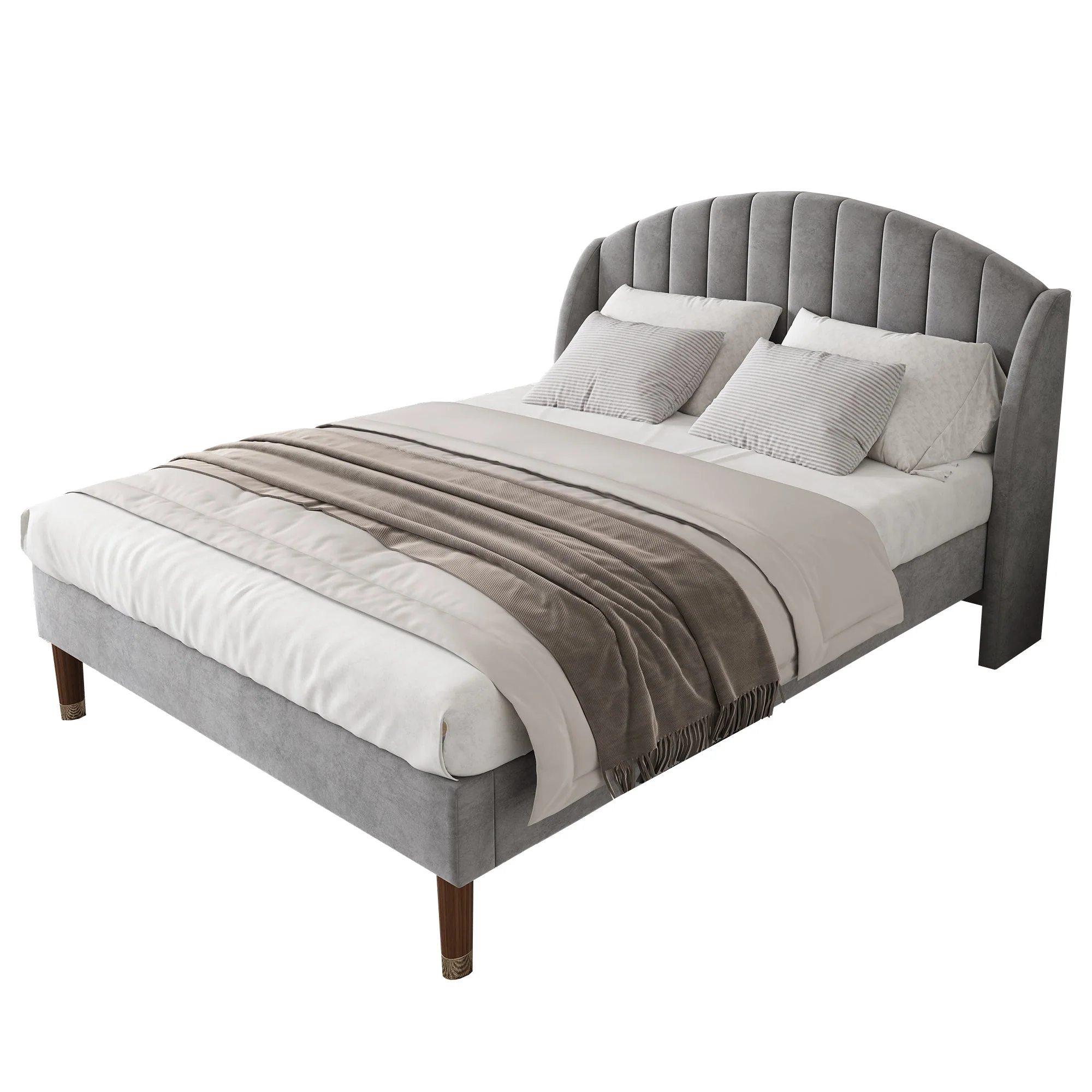 Upholstered Bed 160x200 Slatted Base Headboard Easy Assembly, Velvet Grey - Image 5