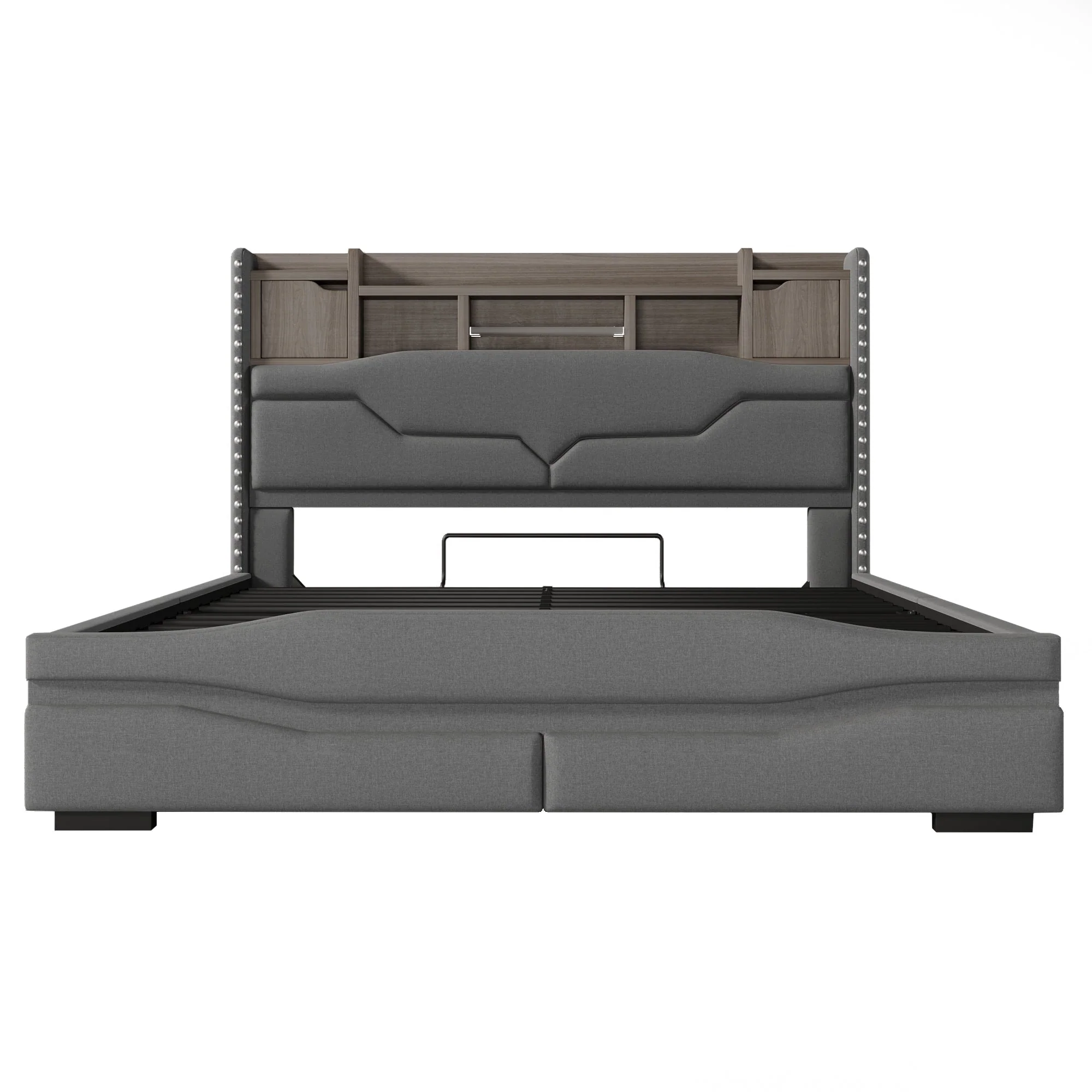 Upholstered Bed 160x200cm Hydraulic Storage LED USB-C Headboard Grey - Image 8