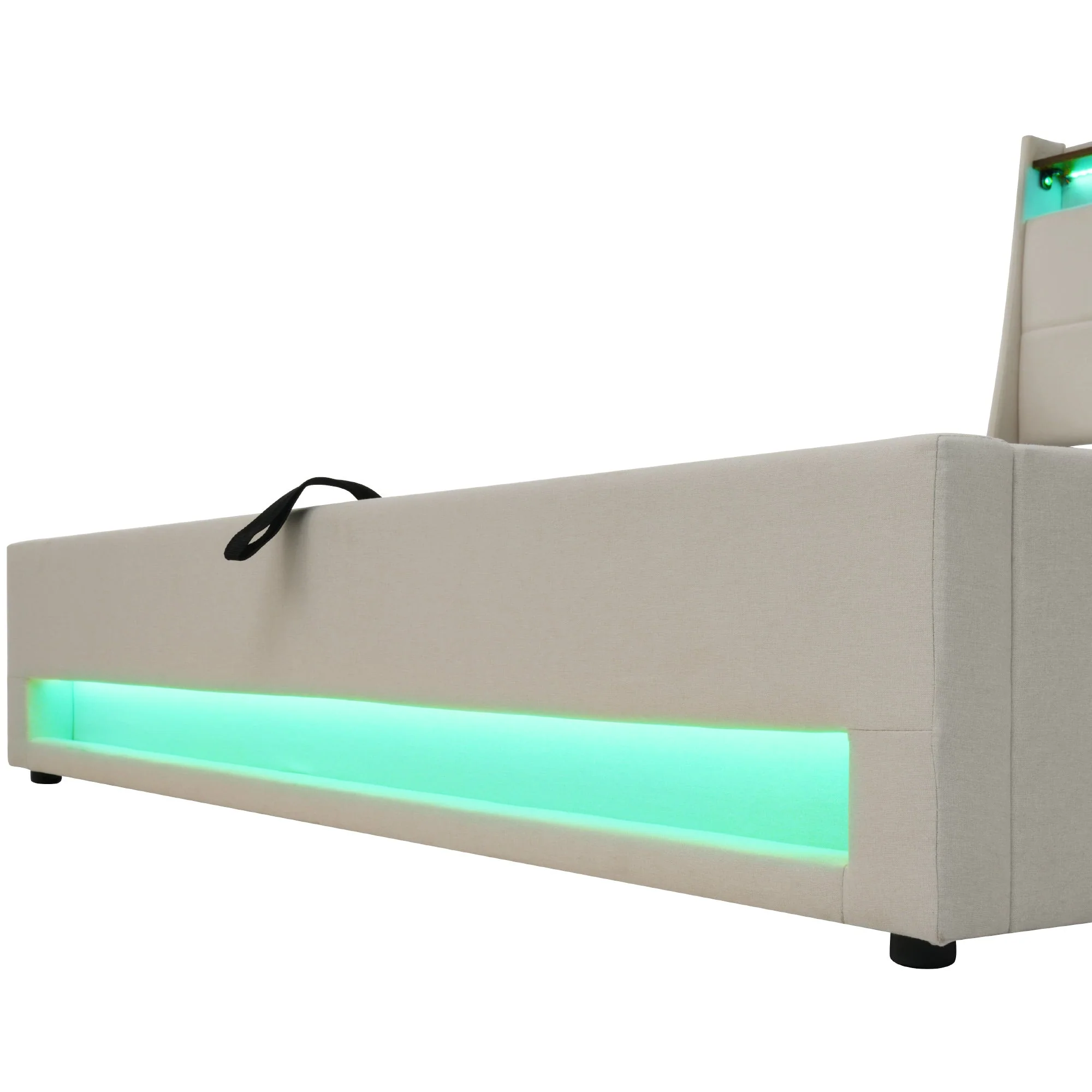 Upholstered Bed, 160x200cm LED Double with Metal Slatted Frame, Linen - Image 10
