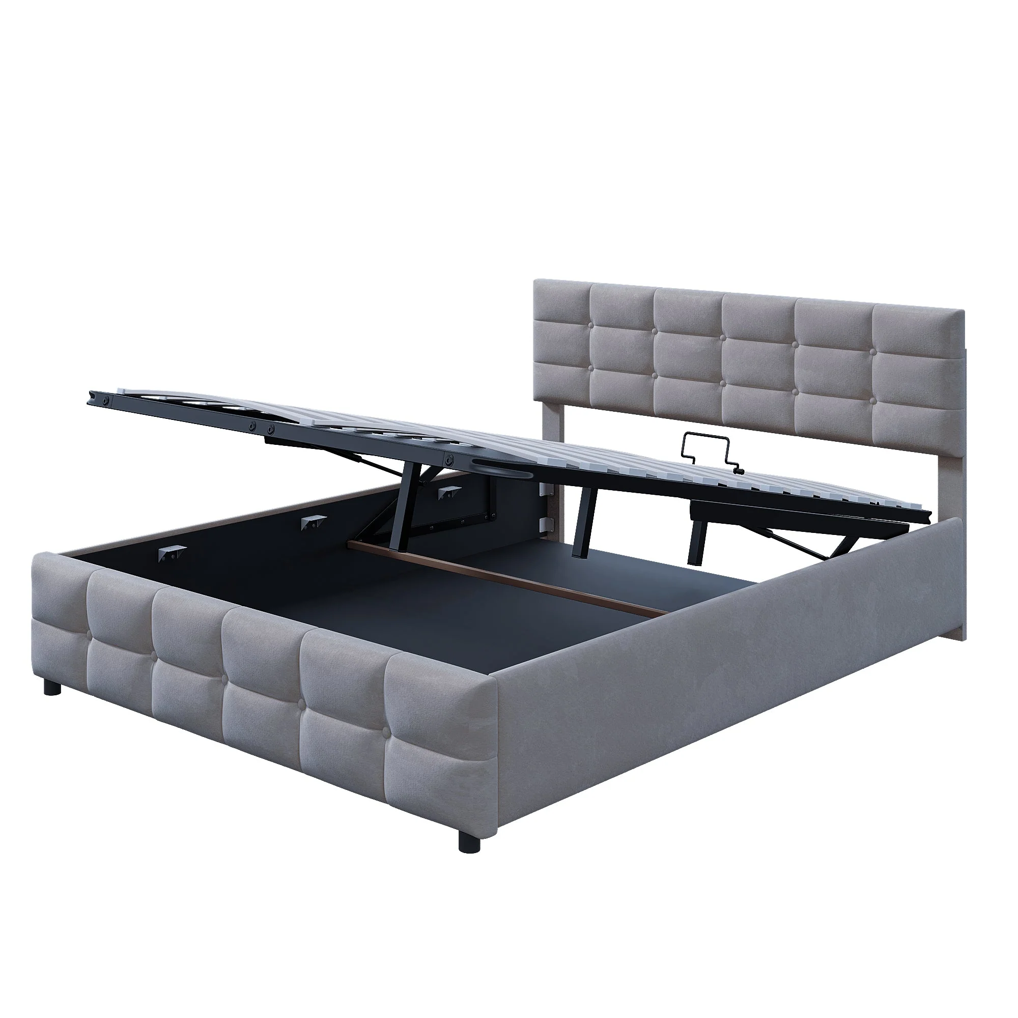 Upholstered Bed, 180*200cm Hydraulic Single with Slatted Frame, Dutch Velvet Grey - Image 4