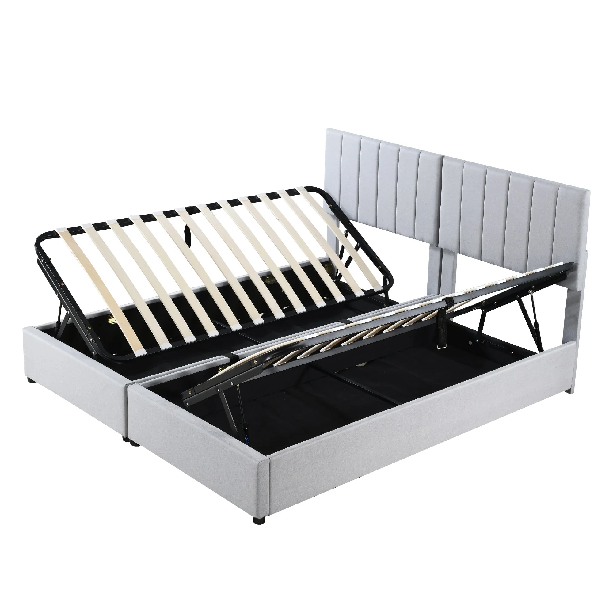 Upholstered Bed, 180x200 cm Hydraulic Storage, Linen Grey - Image 5