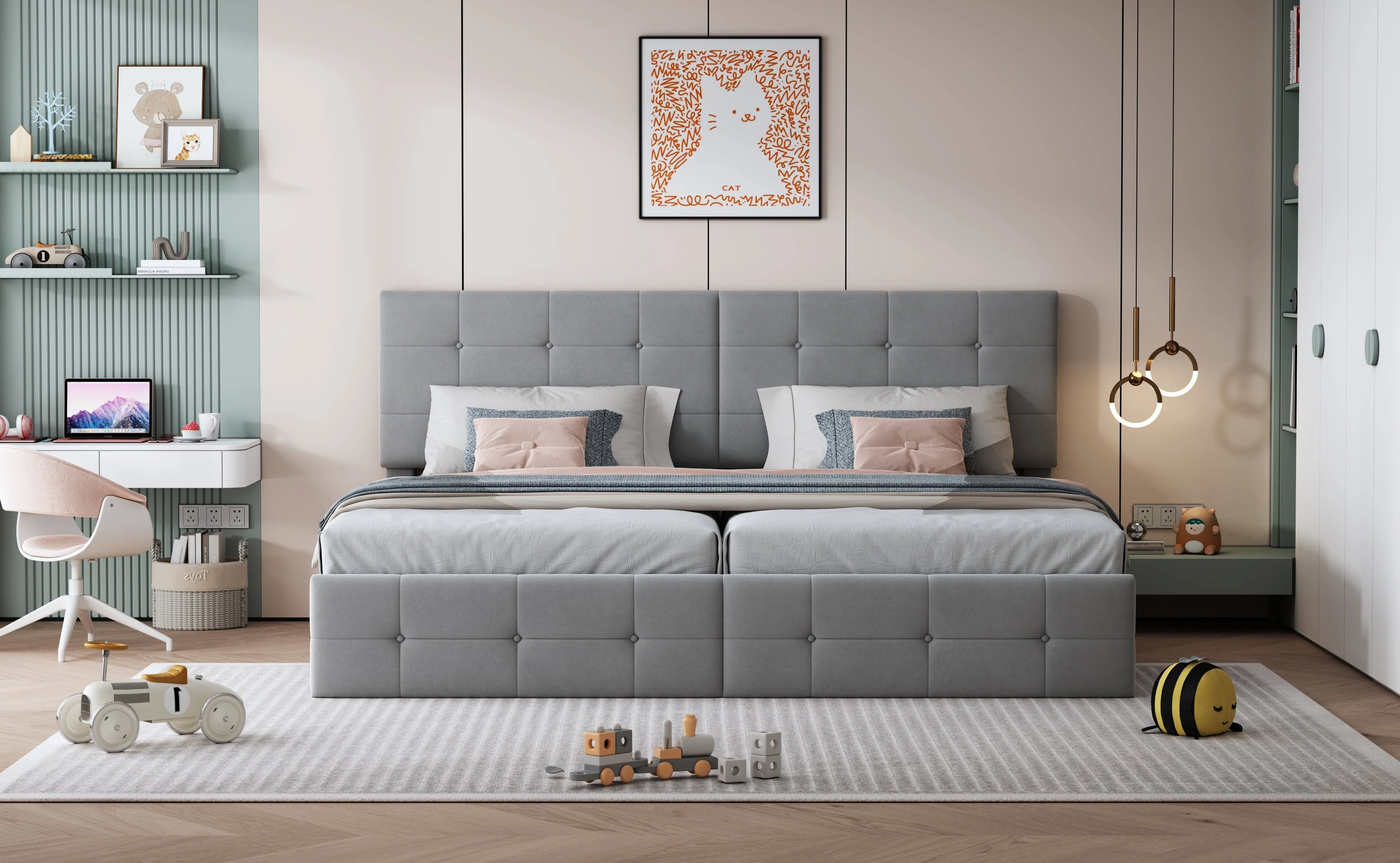 Upholstered Bed 180x200 cm, Hydraulic Storage Multifunctional Double, Velvet Grey - Image 5