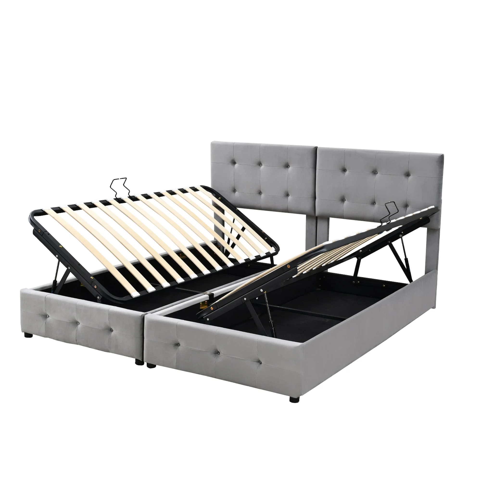 Upholstered Bed 180x200 cm, Hydraulic Storage Multifunctional Double, Velvet Grey - Image 8