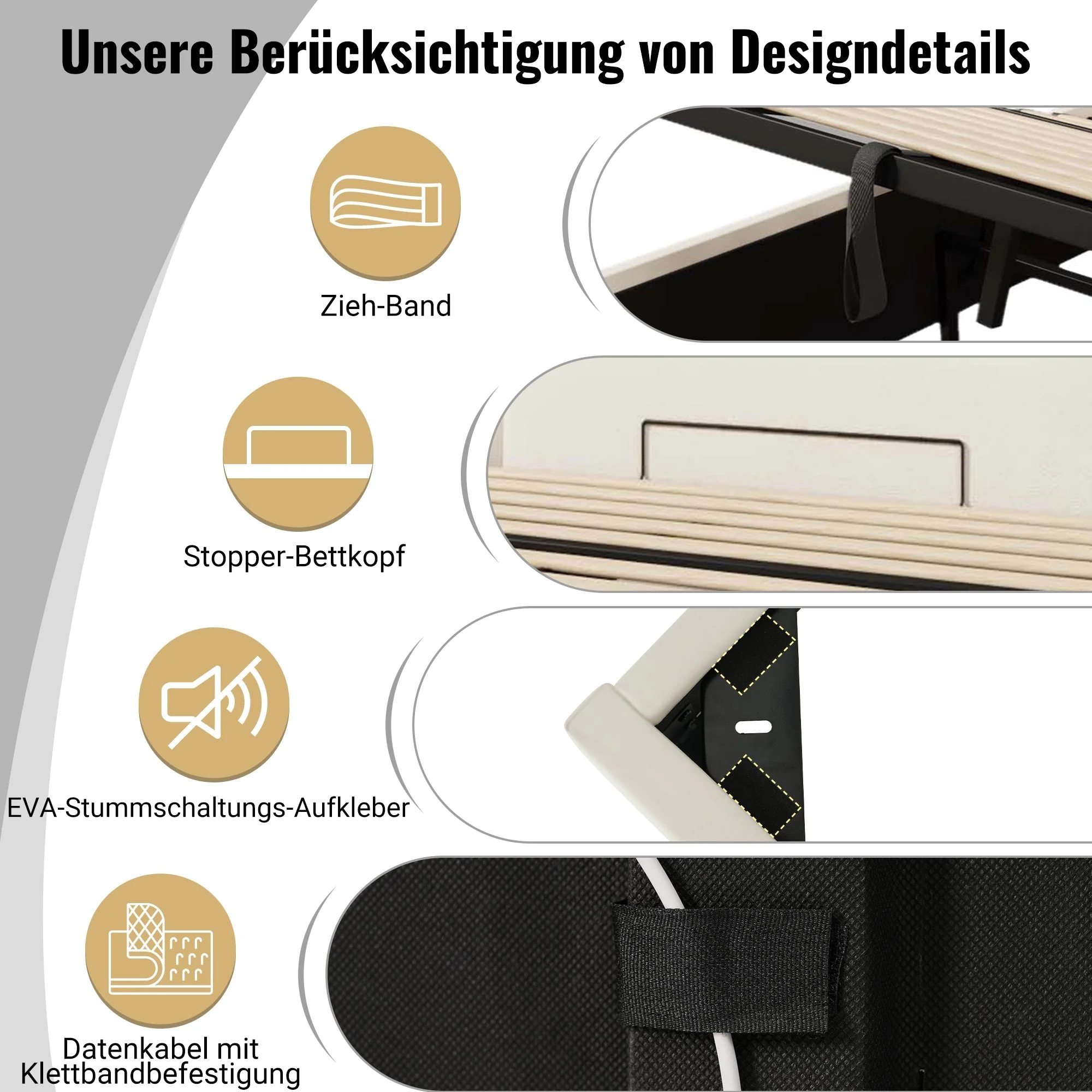 Upholstered Bed 180x200 Double Storage with App Control LED & USB-C Charging, PU White - Image 5