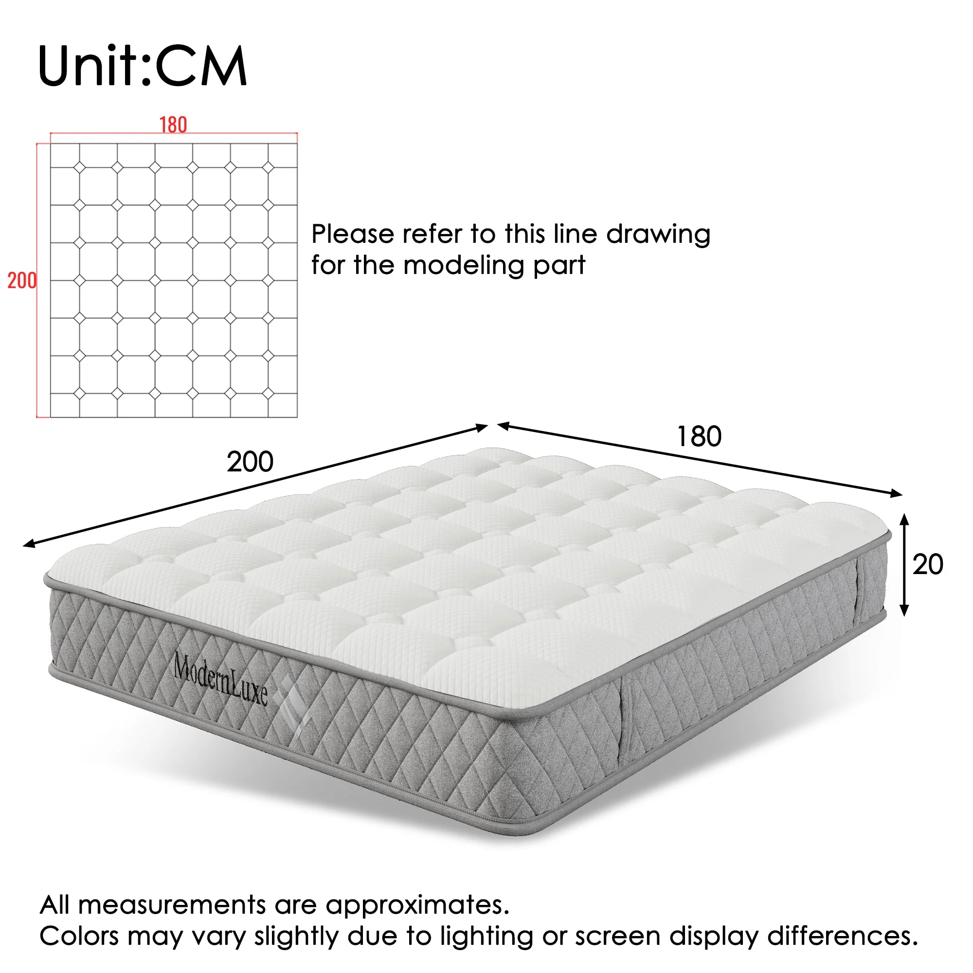 Upholstered Bed 180x200, Double Storage with App Control LED & USB-C, White PU - Image 3