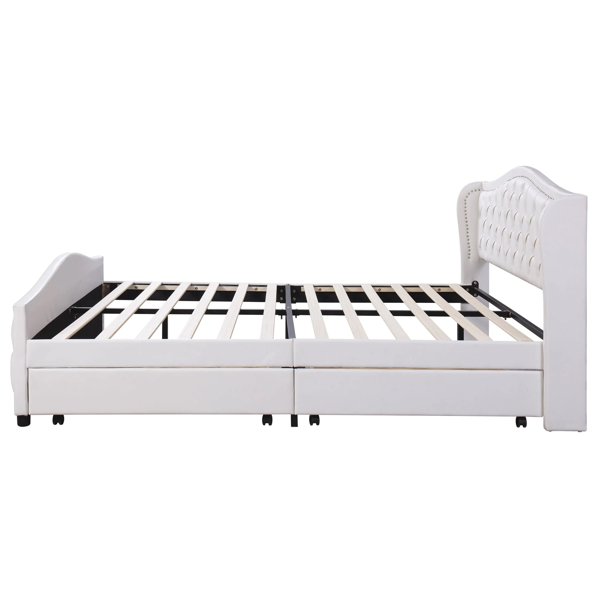 Upholstered Bed 180x200 Storage 2 Drawers High Headboard - PU White - Image 10