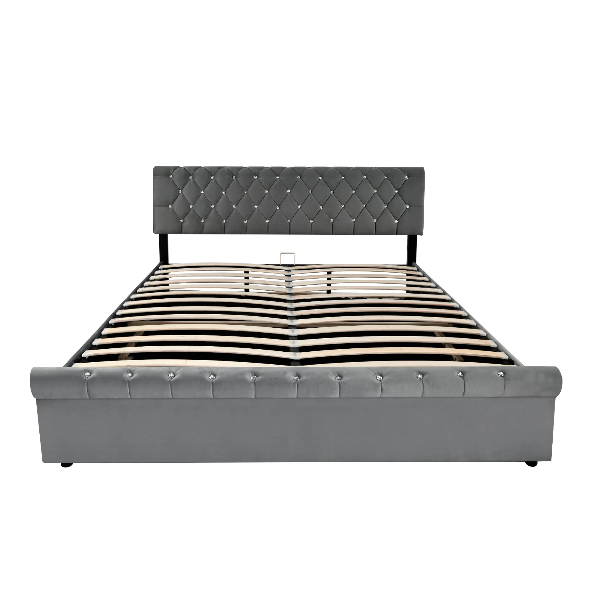 Upholstered Bed 180x200cm, Adjustable Headboard, Slatted Frame, Velvet Grey - Image 7
