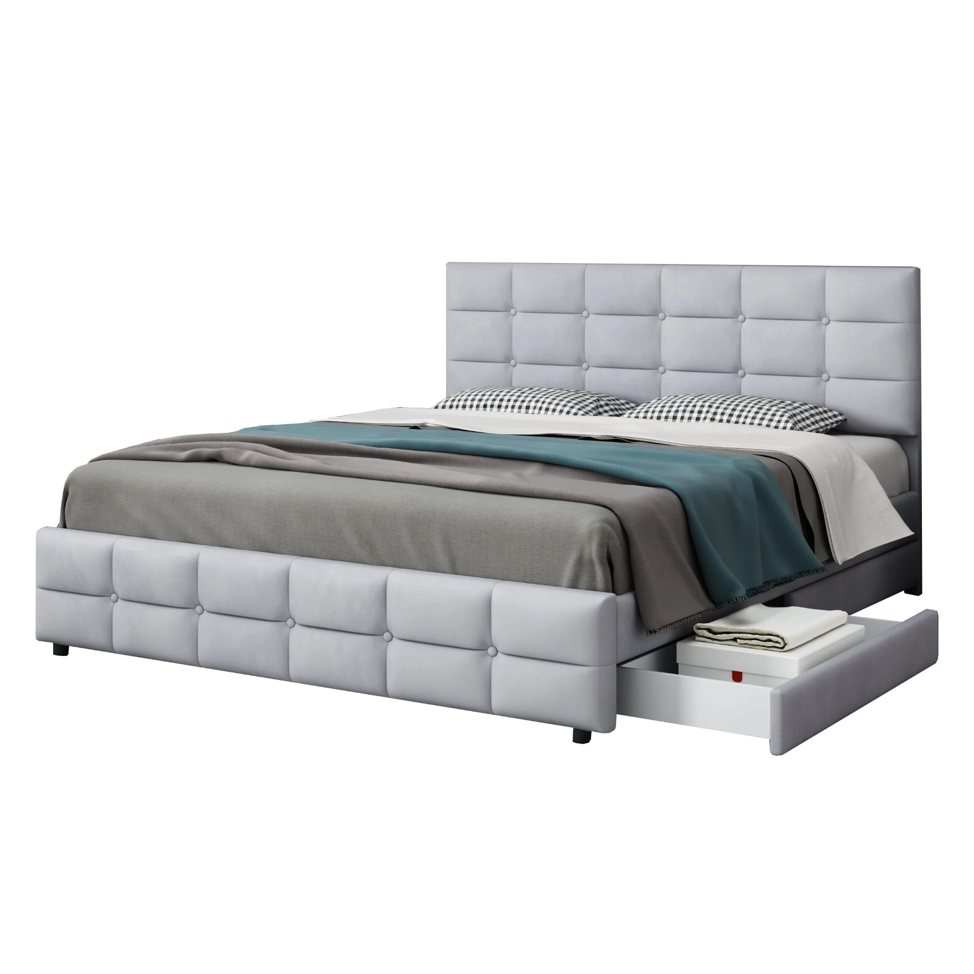 Upholstered Bed, 180x200cm Double with 4 Drawers & Slatted Frame, Grey Velvet - Image 8