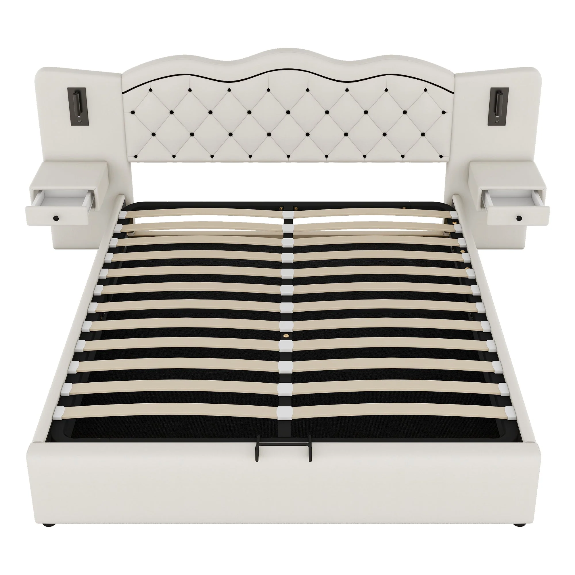 Upholstered Bed 180x200cm Hydraulic Lift Storage Headboard USB Lamps - Beige - Image 8