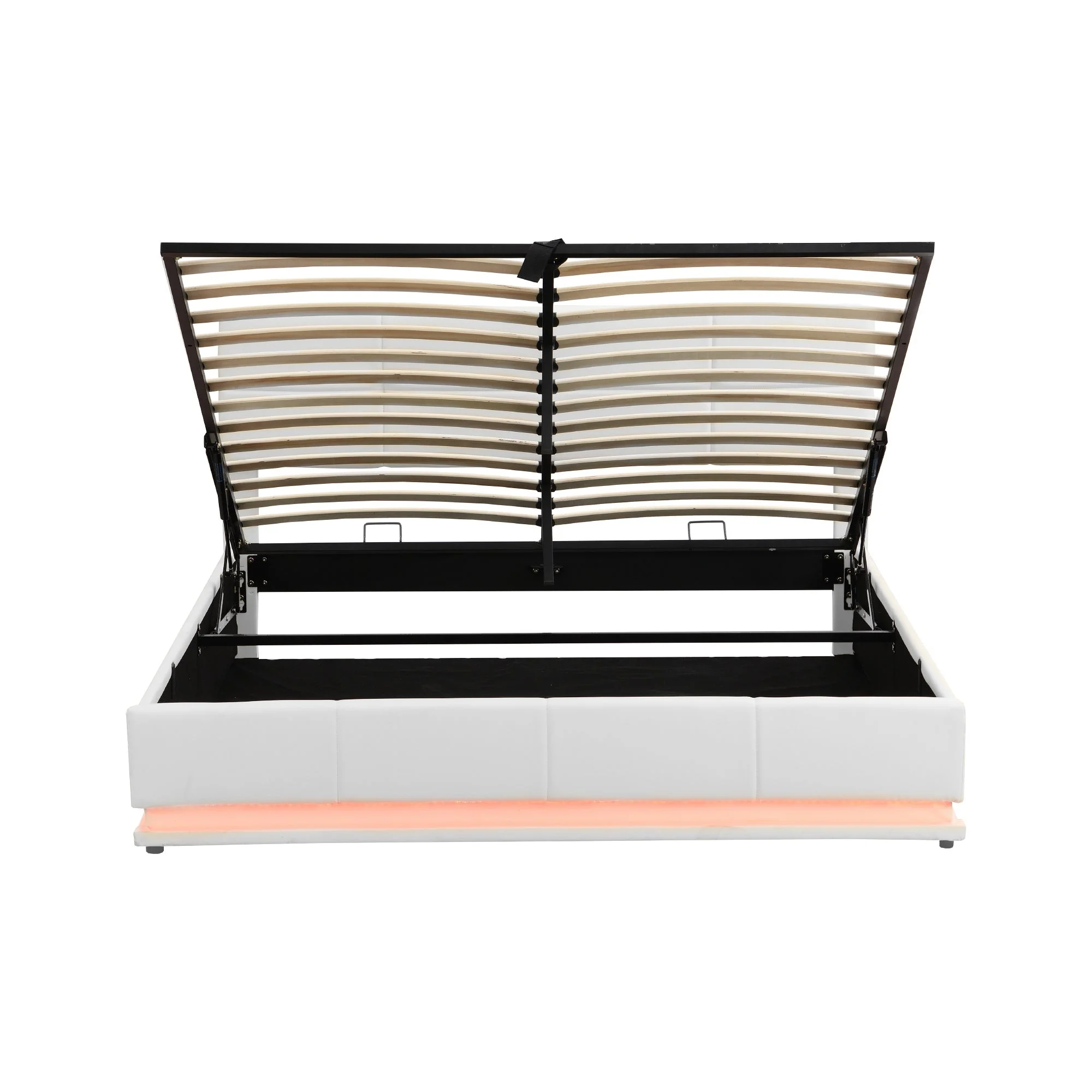 Upholstered Bed 180x200cm Hydraulic Storage LED Faux Leather - White - Image 8