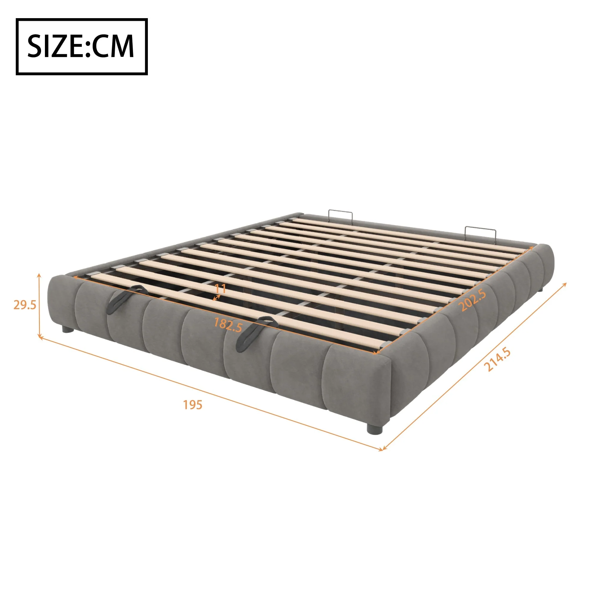 Upholstered Bed, 180x200cm LED Floating with Storage, Grey - Image 4