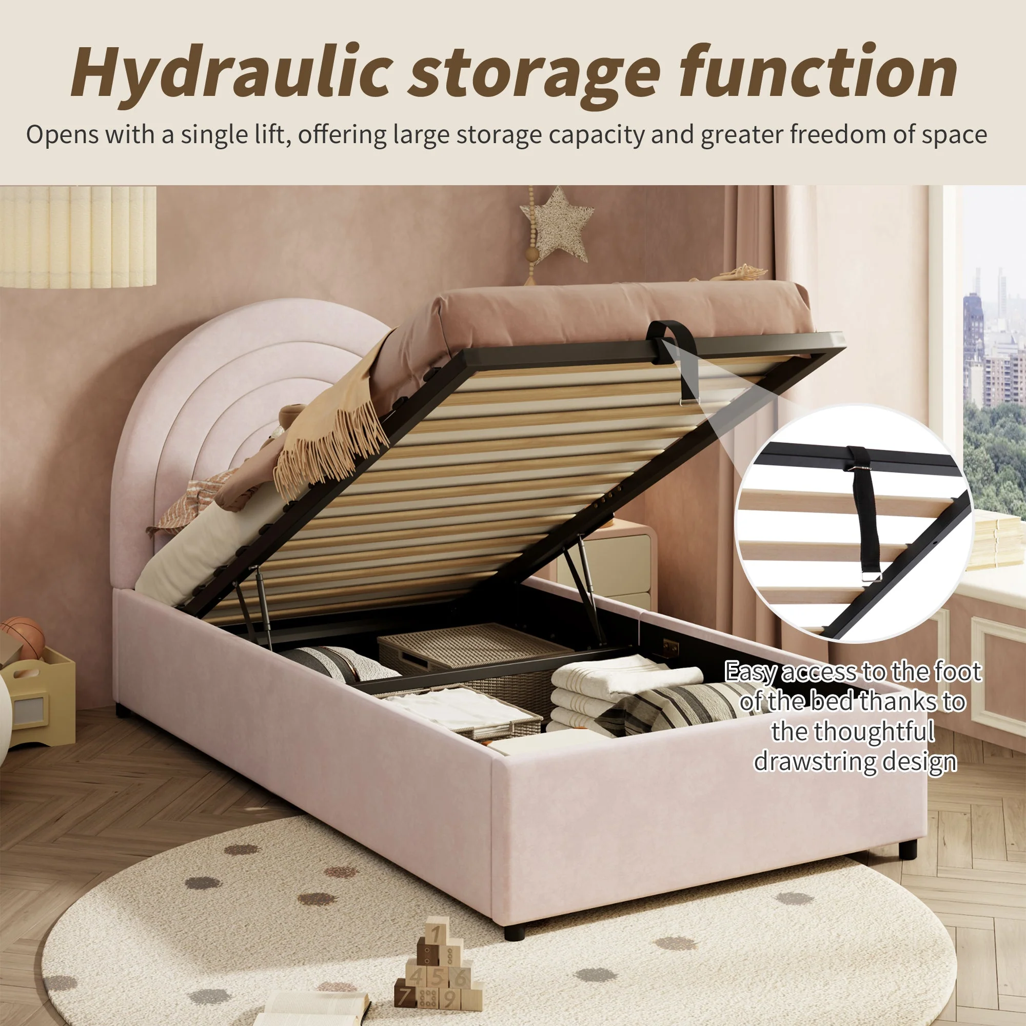 Upholstered Bed 3ft 90*190 Single Bed with Slatted Frame and Headboard, Velvet Pink - Image 5