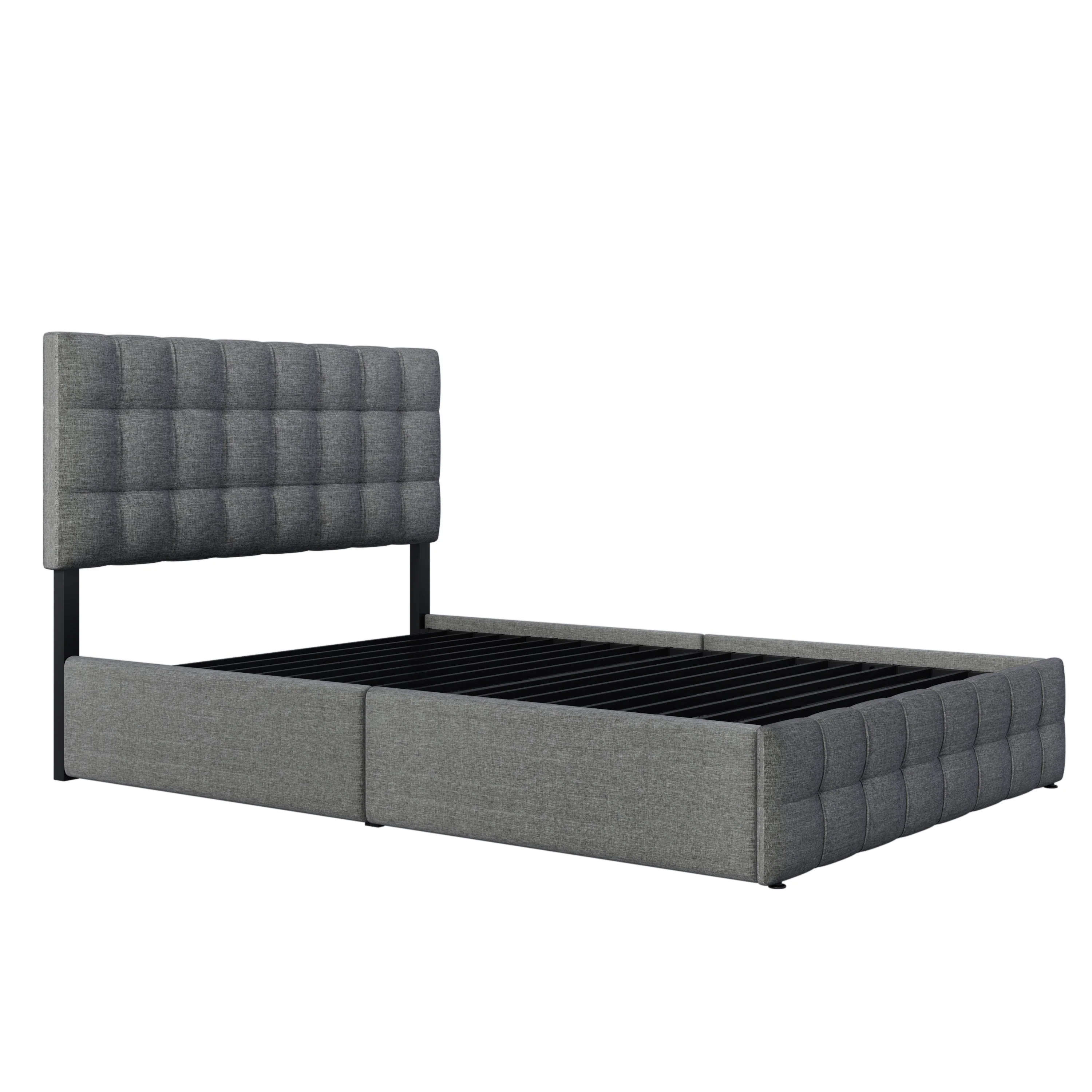 Upholstered Bed, 4 Drawers, Adjustable Headboard, Double, Grey Linen - Image 8