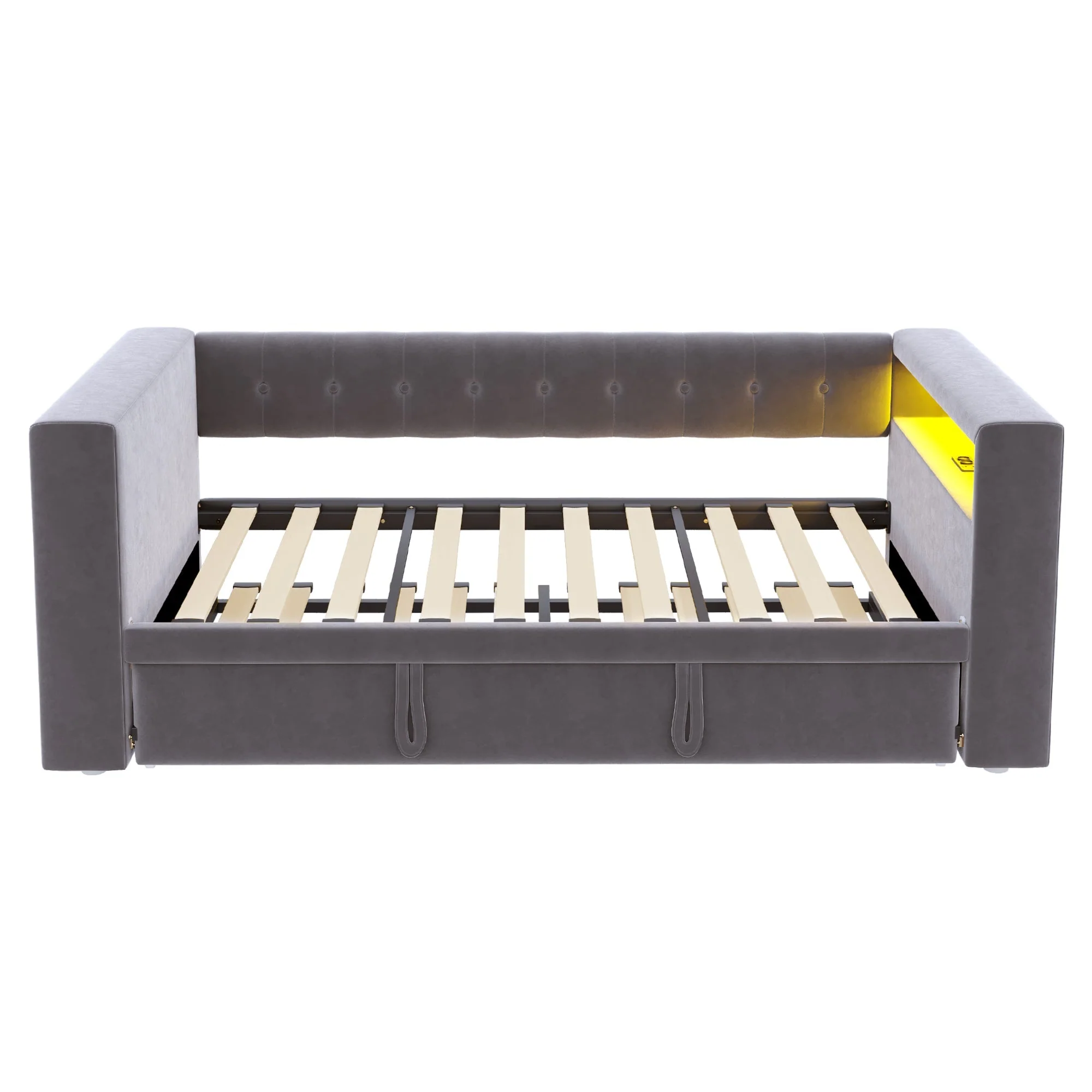 Upholstered Bed 90/180x190cm, LED Lighting, Sockets, Storage, Dark Grey - Image 6