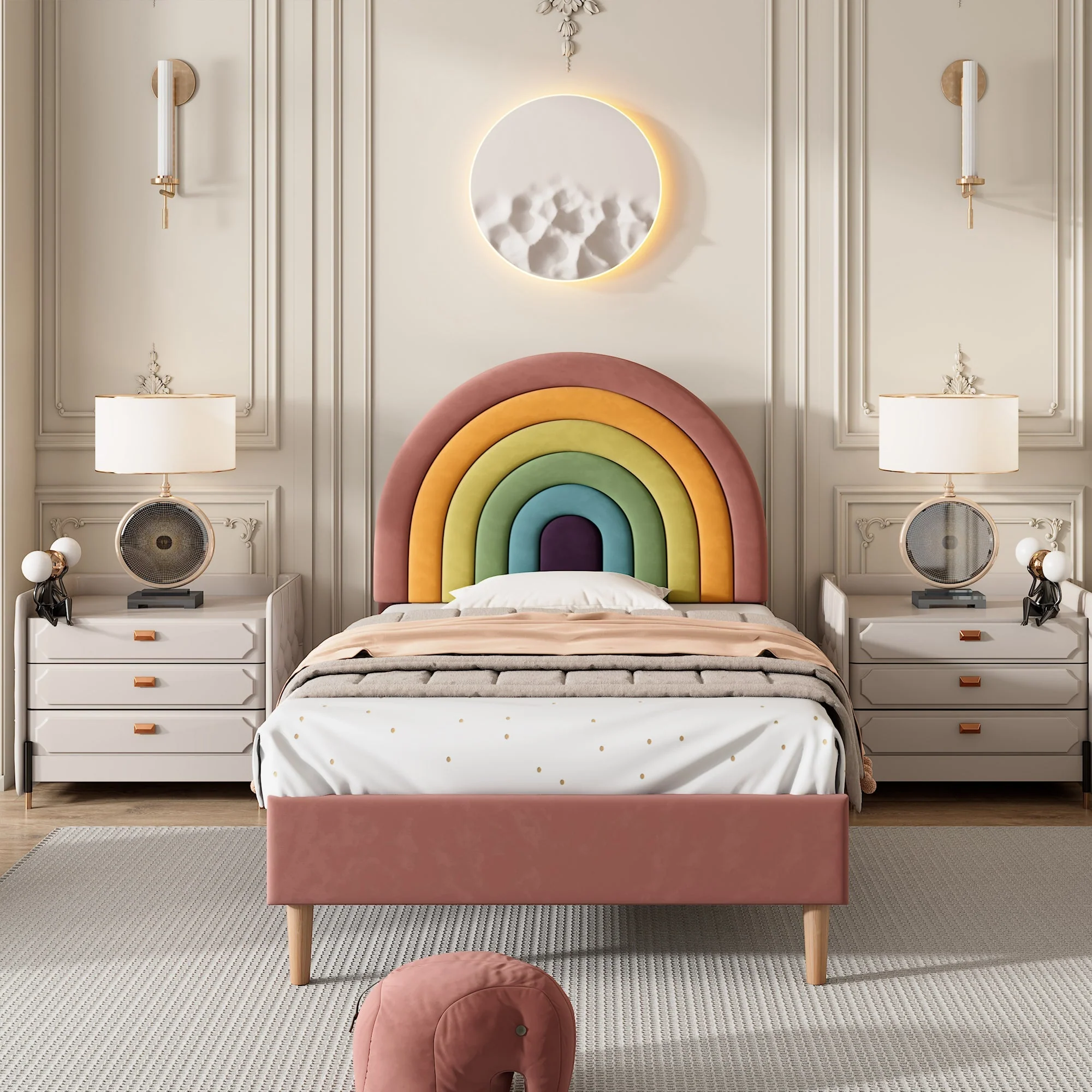 Upholstered Bed 90*190, Slatted Frame with Height-Adjustable Headboard, Easy Assembly, Velvet, Pink - Image 3